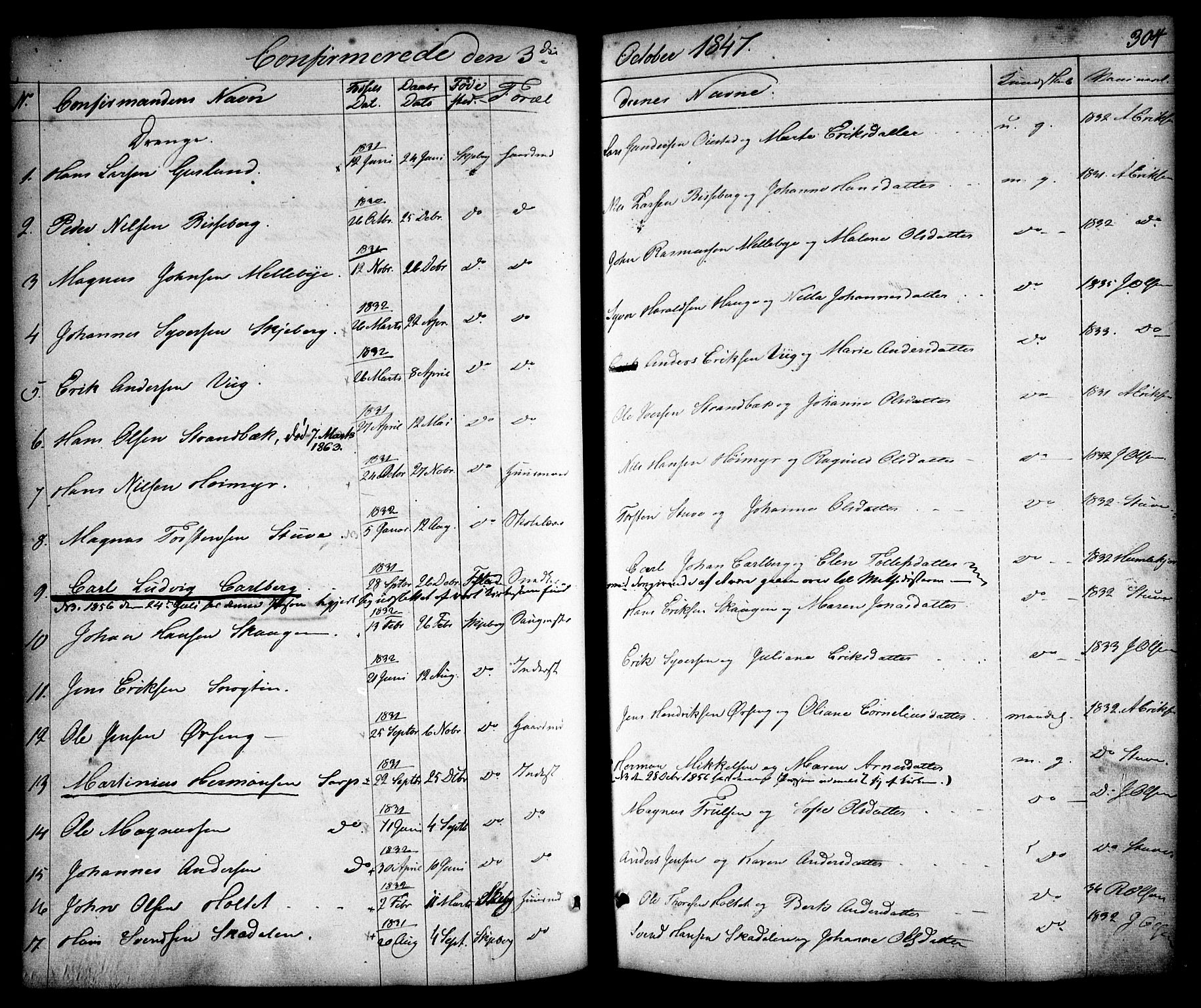Skjeberg prestekontor Kirkebøker, SAO/A-10923/F/Fa/L0006: Parish register (official) no. I 6, 1846-1858, p. 304