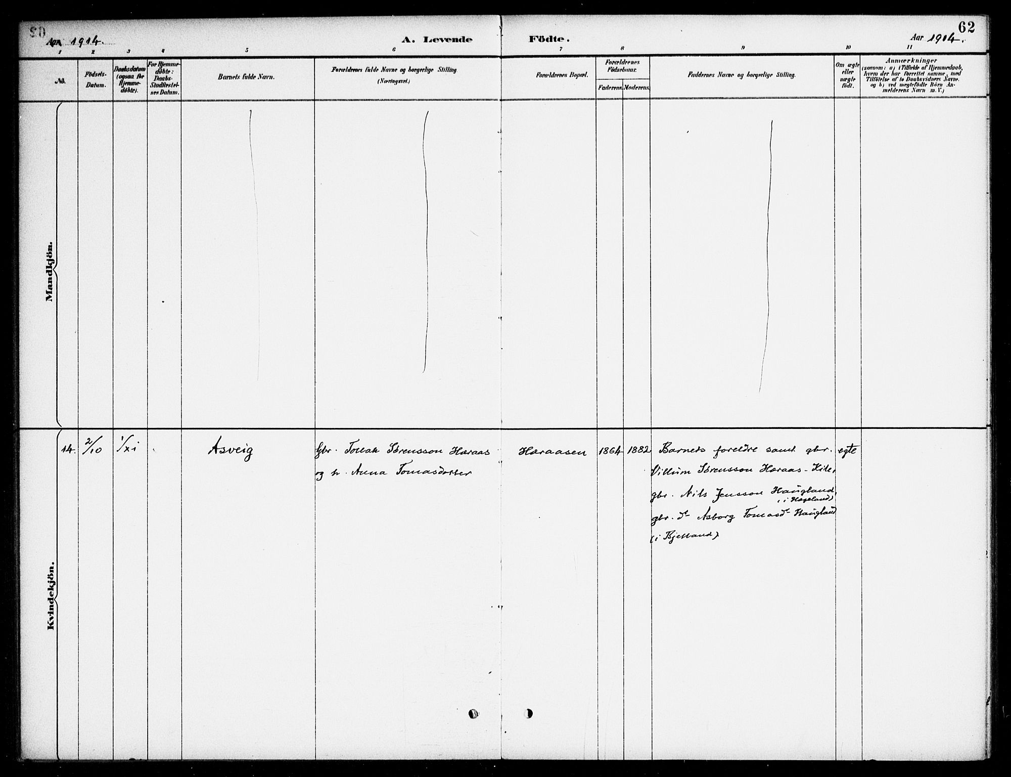 Bjelland sokneprestkontor, AV/SAK-1111-0005/F/Fa/Fab/L0004: Parish register (official) no. A 4, 1887-1920, p. 62