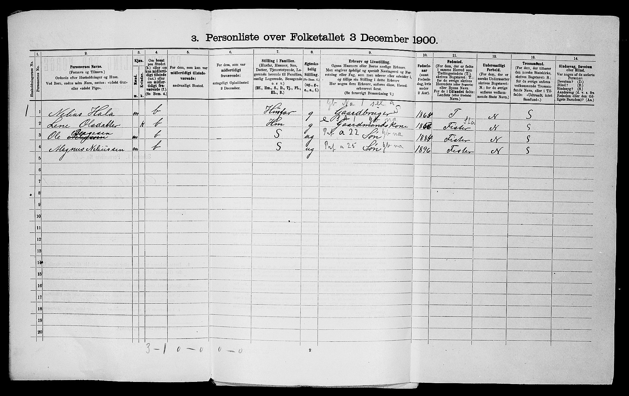 SAST, 1900 census for Årdal, 1900, p. 21
