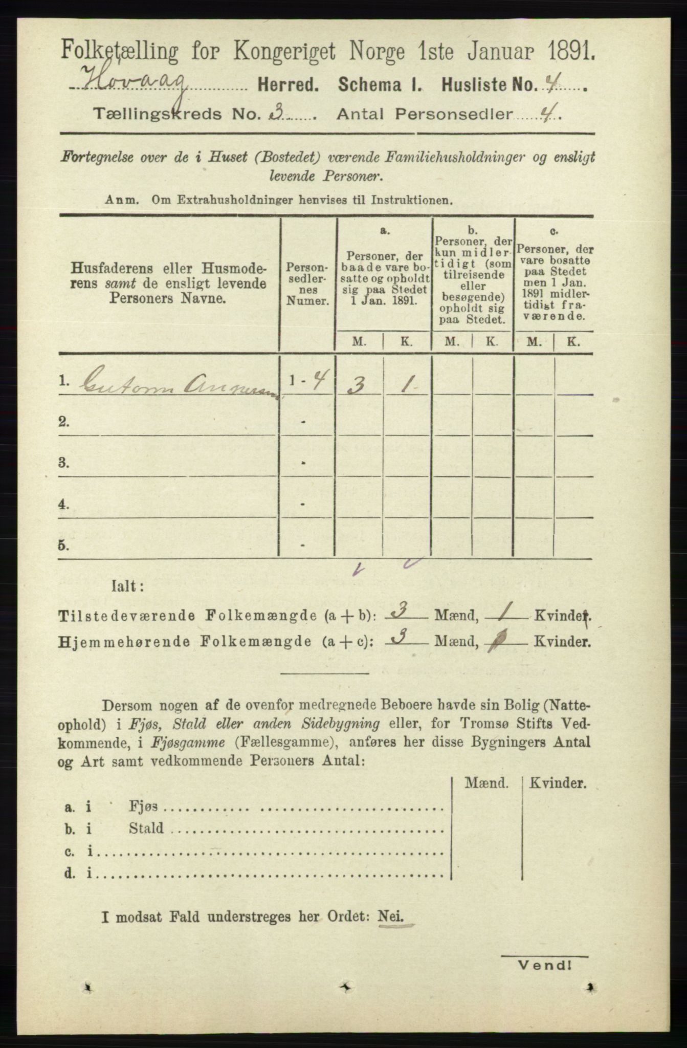 RA, 1891 census for 0927 Høvåg, 1891, p. 922