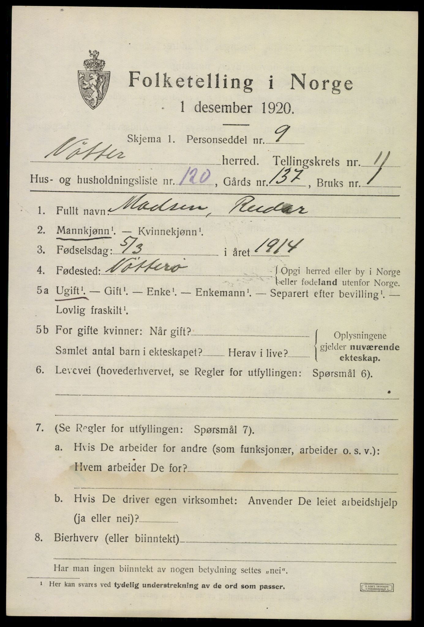 SAKO, 1920 census for Nøtterøy, 1920, p. 14663