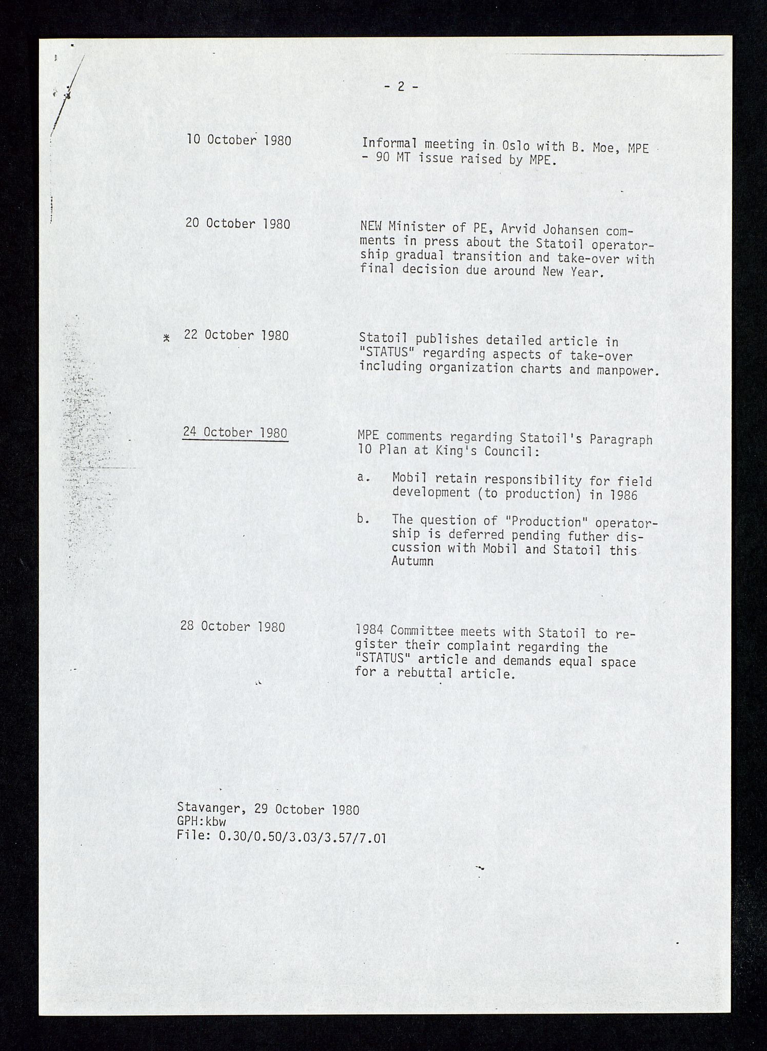 Pa 1578 - Mobil Exploration Norway Incorporated, AV/SAST-A-102024/4/D/Da/L0168: Sak og korrespondanse og styremøter, 1973-1986, p. 42