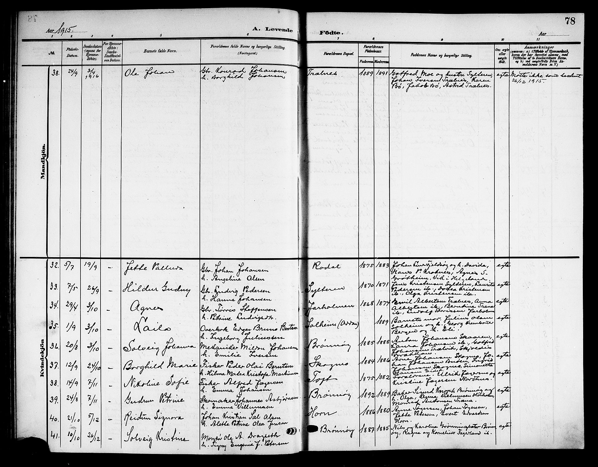 Ministerialprotokoller, klokkerbøker og fødselsregistre - Nordland, SAT/A-1459/813/L0214: Parish register (copy) no. 813C06, 1904-1917, p. 78