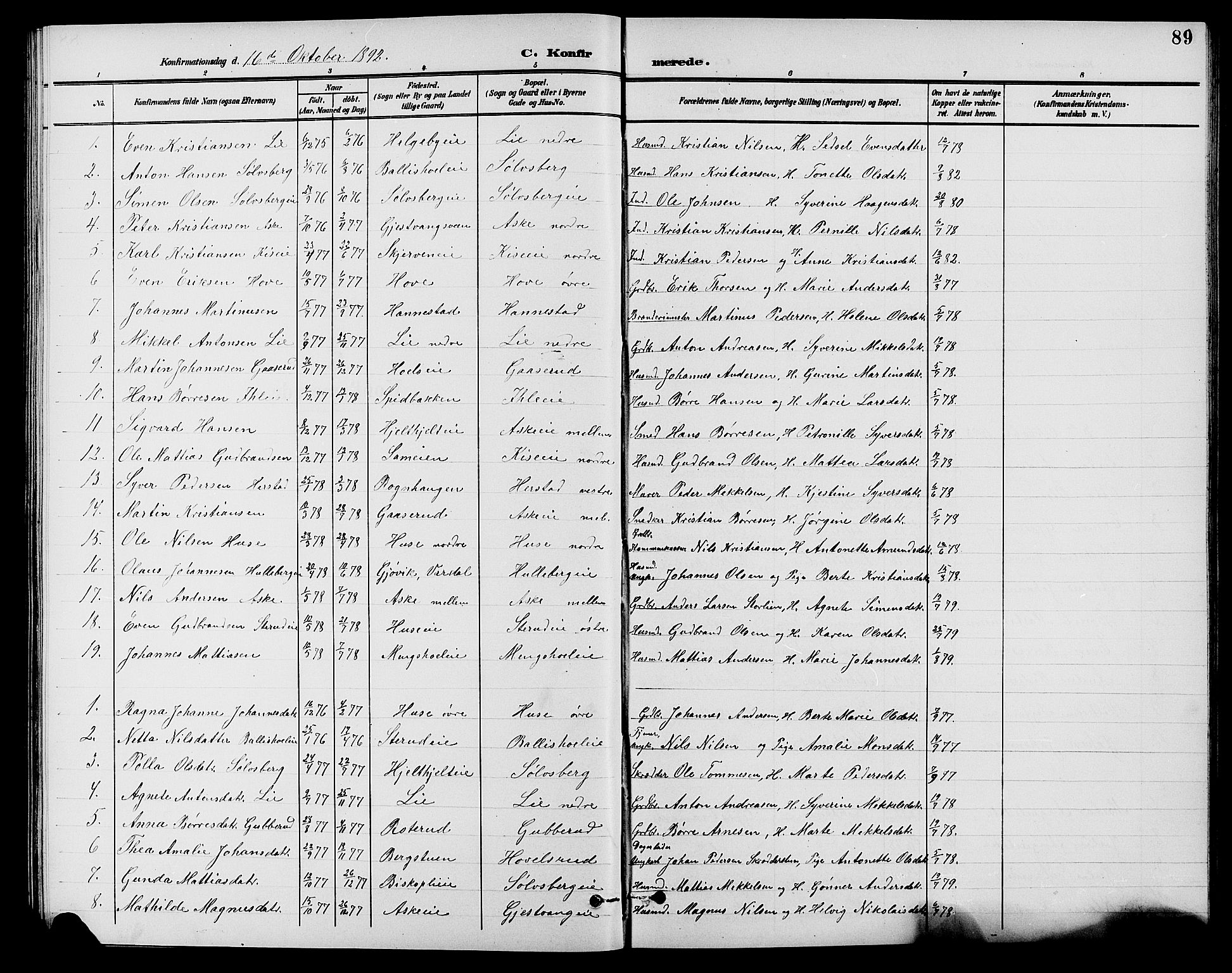 Nes prestekontor, Hedmark, AV/SAH-PREST-020/L/La/L0007: Parish register (copy) no. 7, 1892-1912, p. 89