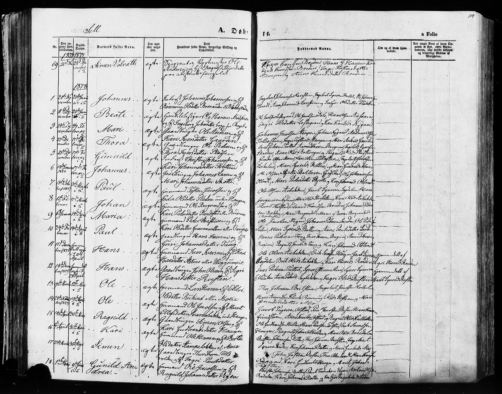 Vågå prestekontor, AV/SAH-PREST-076/H/Ha/Haa/L0007: Parish register (official) no. 7 /3, 1872-1886, p. 114