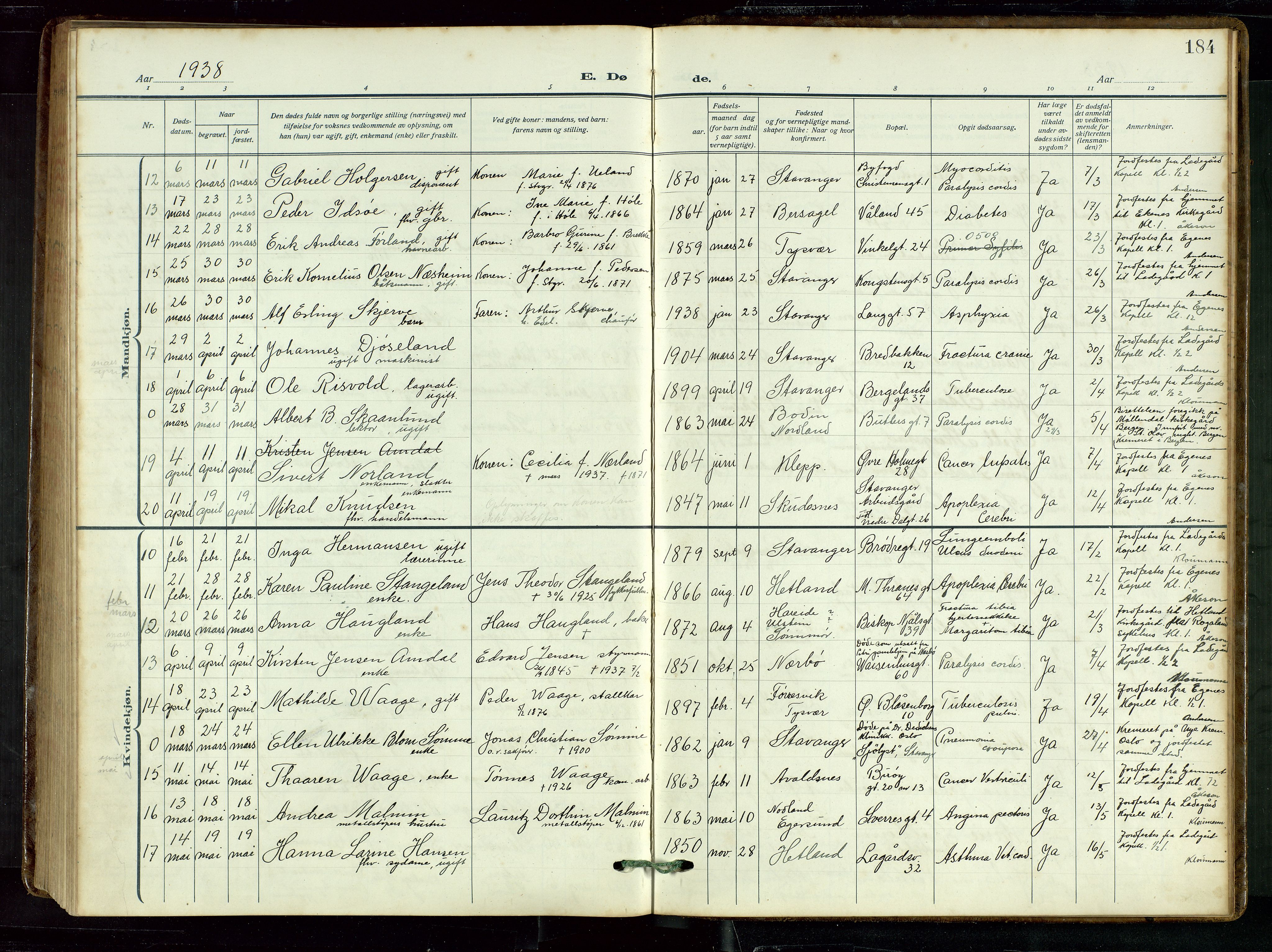 St. Petri sokneprestkontor, AV/SAST-A-101813/002/D/L0003: Parish register (official) no. A 28, 1919-1938, p. 184