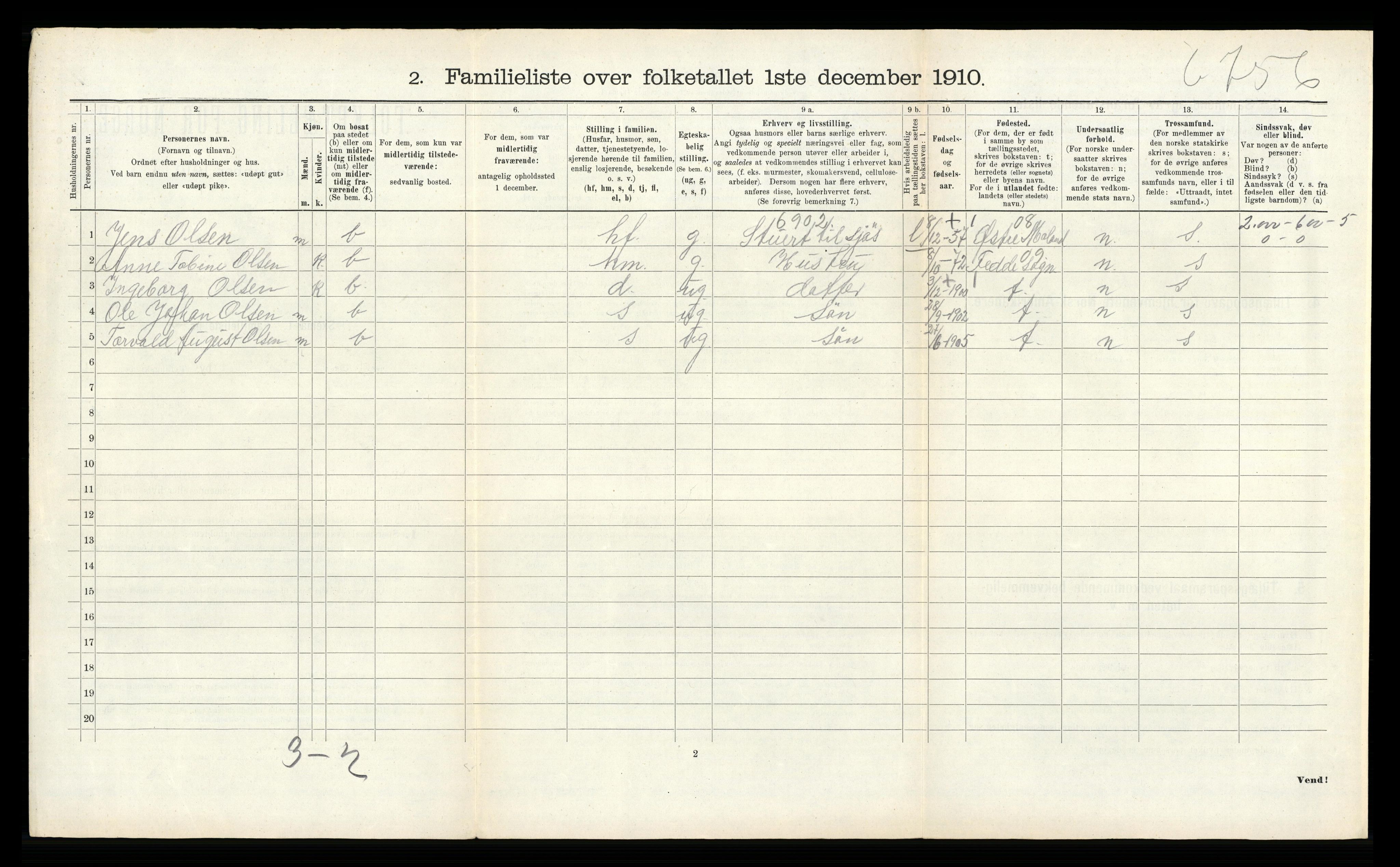 RA, 1910 census for Arendal, 1910, p. 6974