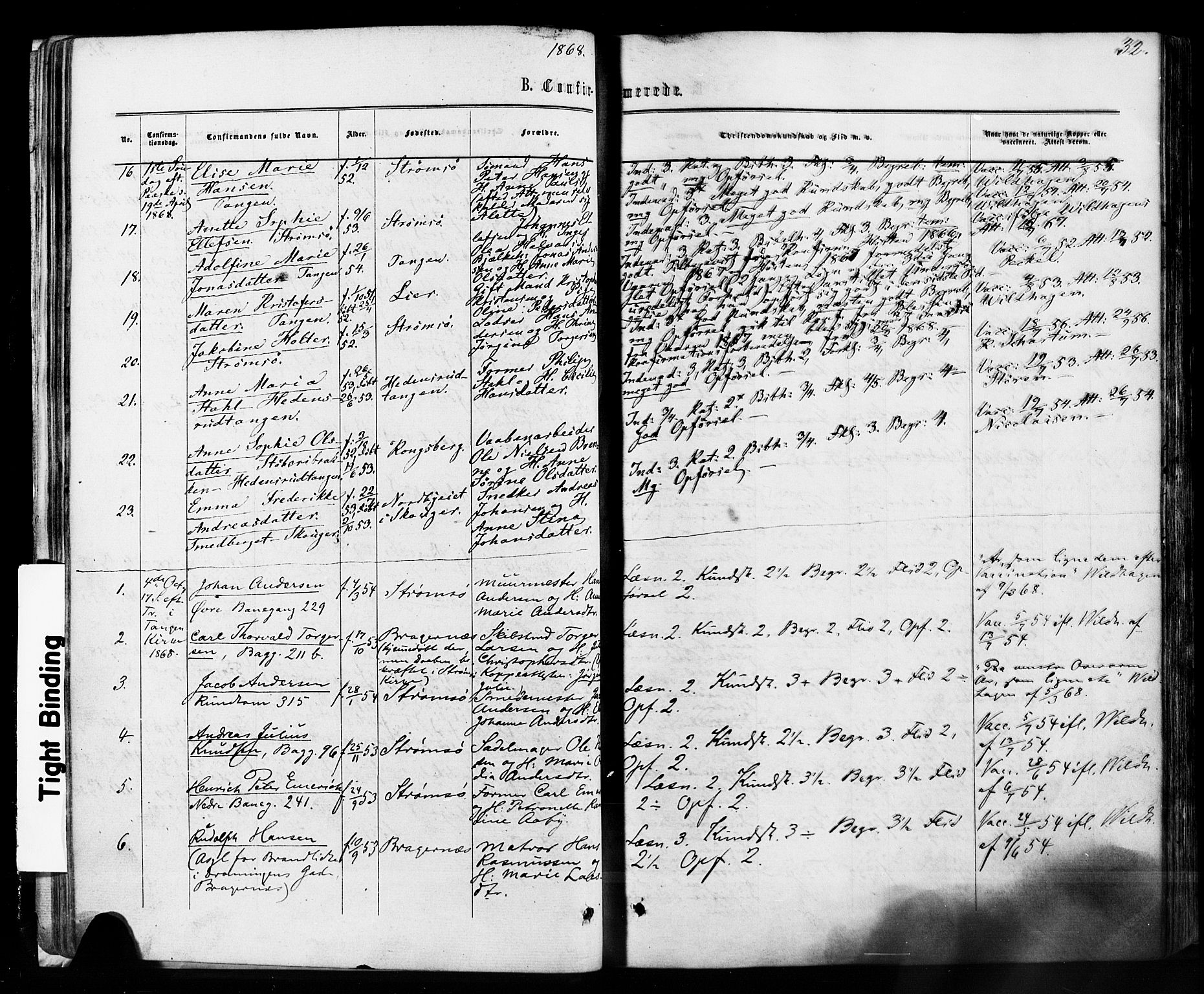 Strømsø kirkebøker, AV/SAKO-A-246/F/Fa/L0018: Parish register (official) no. I 18, 1865-1878, p. 32