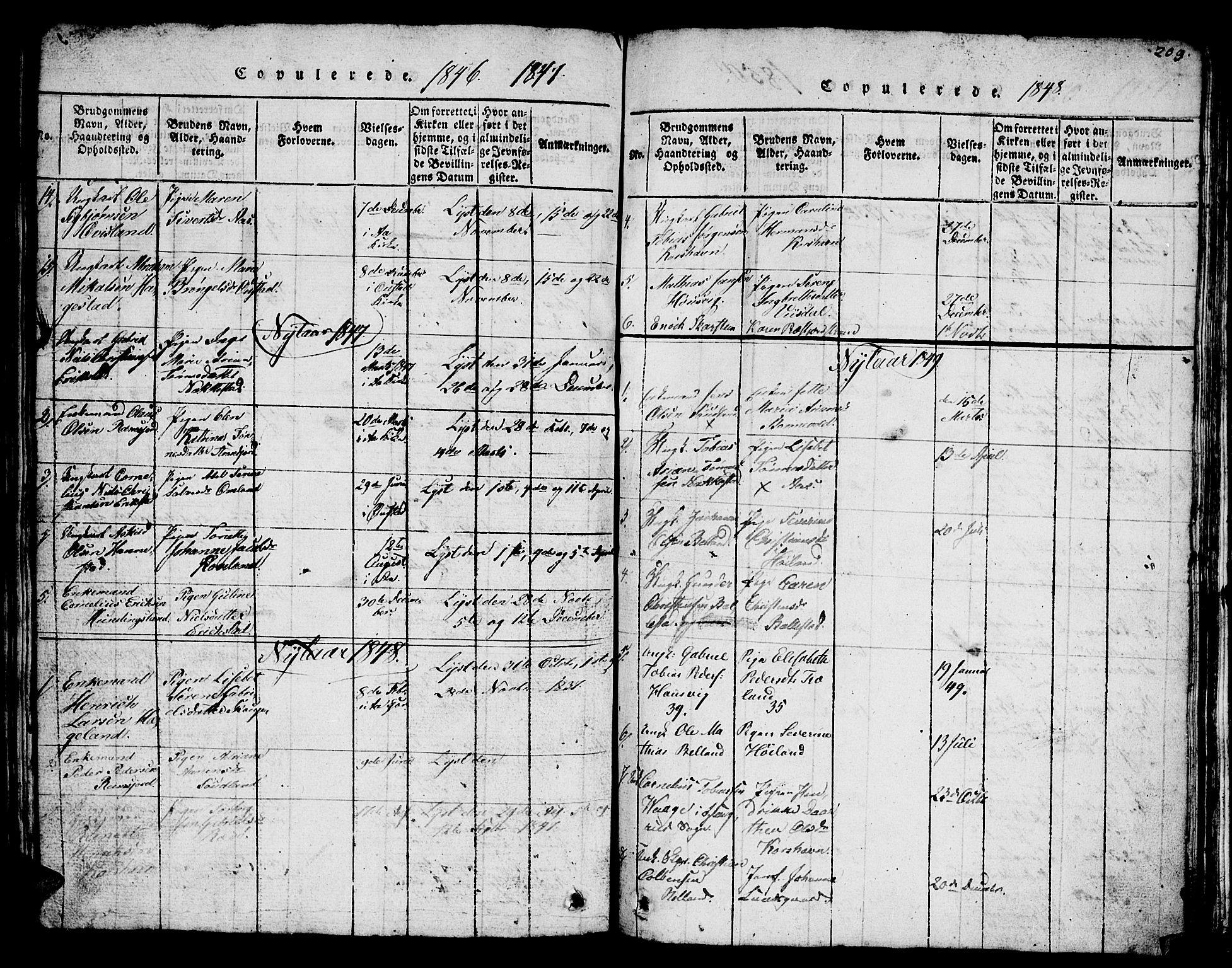 Lyngdal sokneprestkontor, AV/SAK-1111-0029/F/Fb/Fba/L0001: Parish register (copy) no. B 1, 1816-1876, p. 209