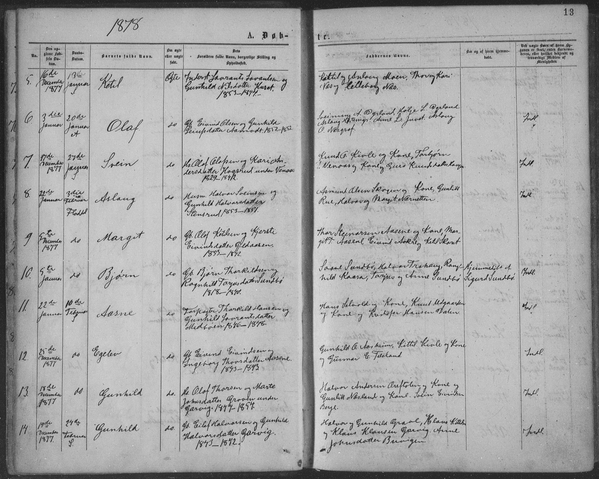 Seljord kirkebøker, SAKO/A-20/F/Fa/L0014: Parish register (official) no. I 14, 1877-1886, p. 13
