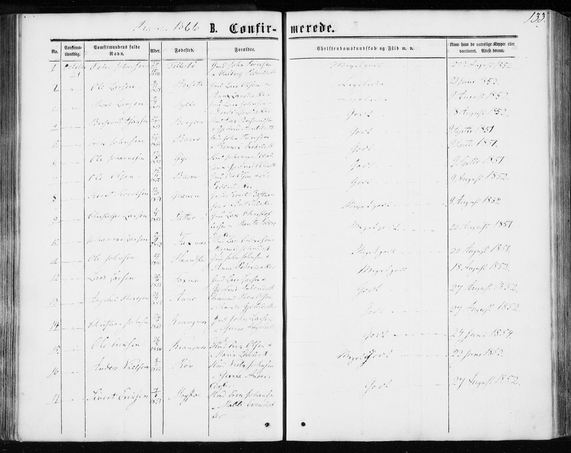 Ministerialprotokoller, klokkerbøker og fødselsregistre - Møre og Romsdal, SAT/A-1454/595/L1045: Parish register (official) no. 595A07, 1863-1873, p. 133