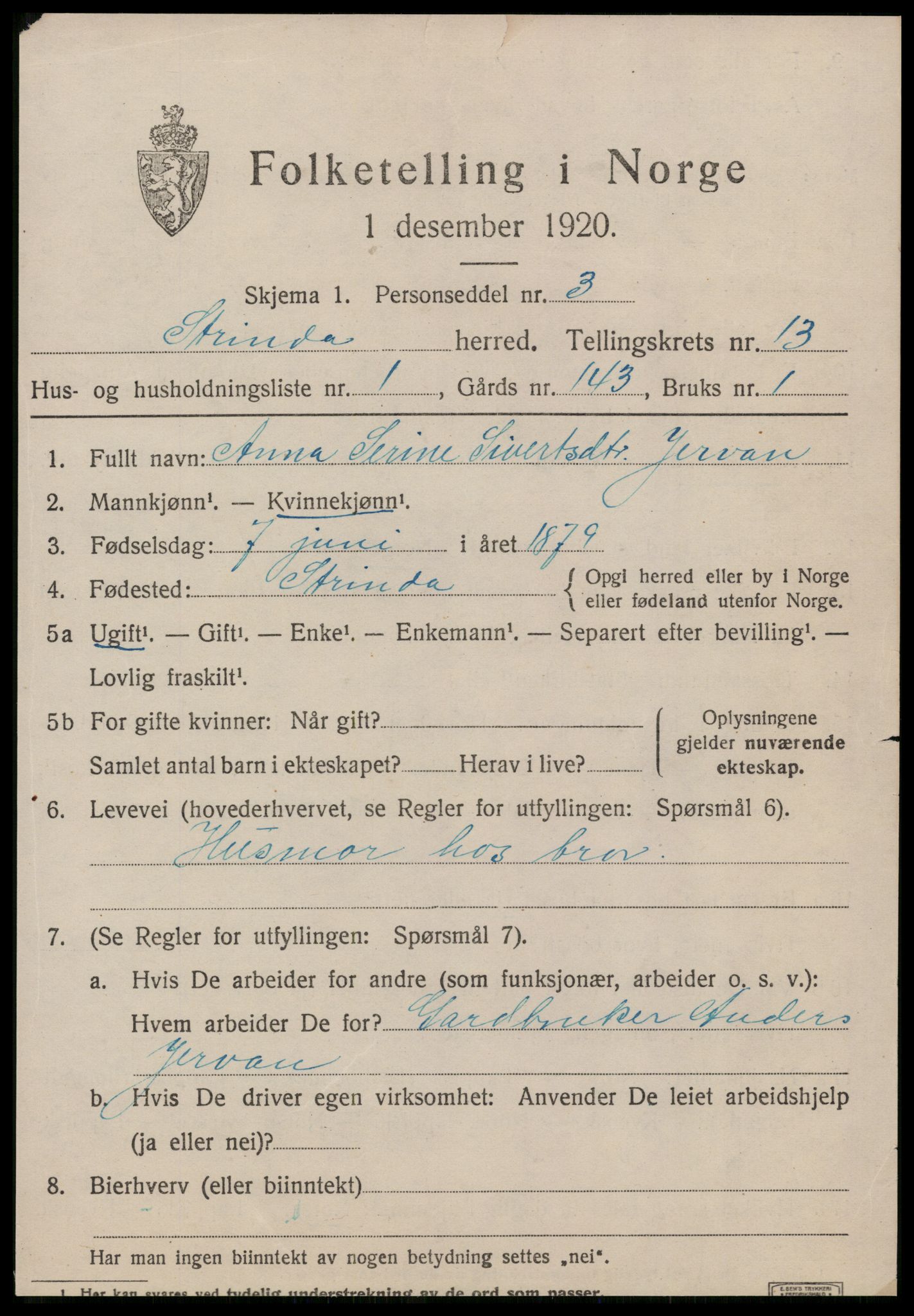 SAT, 1920 census for Strinda, 1920, p. 26498