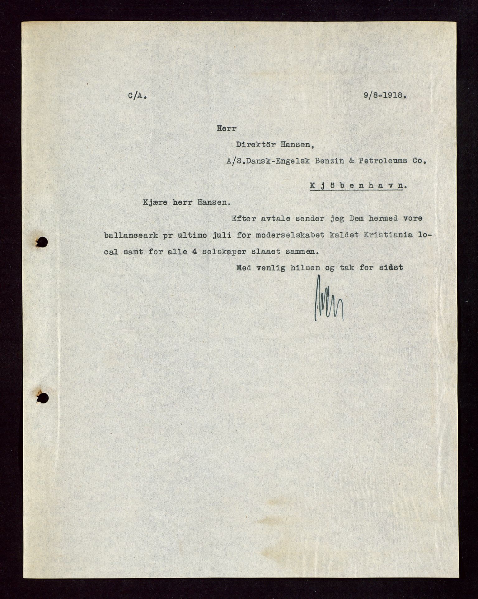 Pa 1521 - A/S Norske Shell, SAST/A-101915/E/Ea/Eaa/L0004: Sjefskorrespondanse, 1918, p. 190