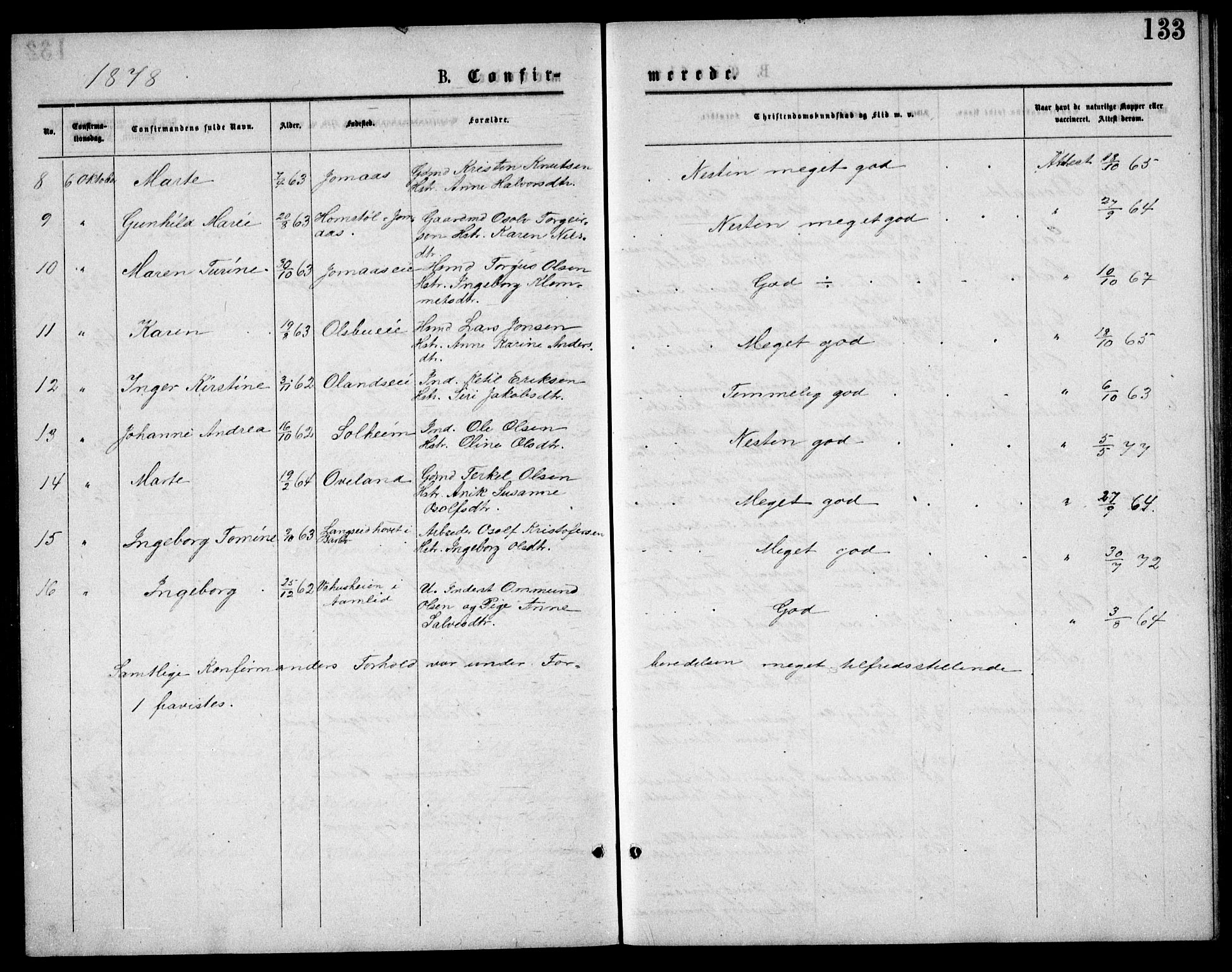 Froland sokneprestkontor, AV/SAK-1111-0013/F/Fb/L0009: Parish register (copy) no. B 9, 1875-1893, p. 133