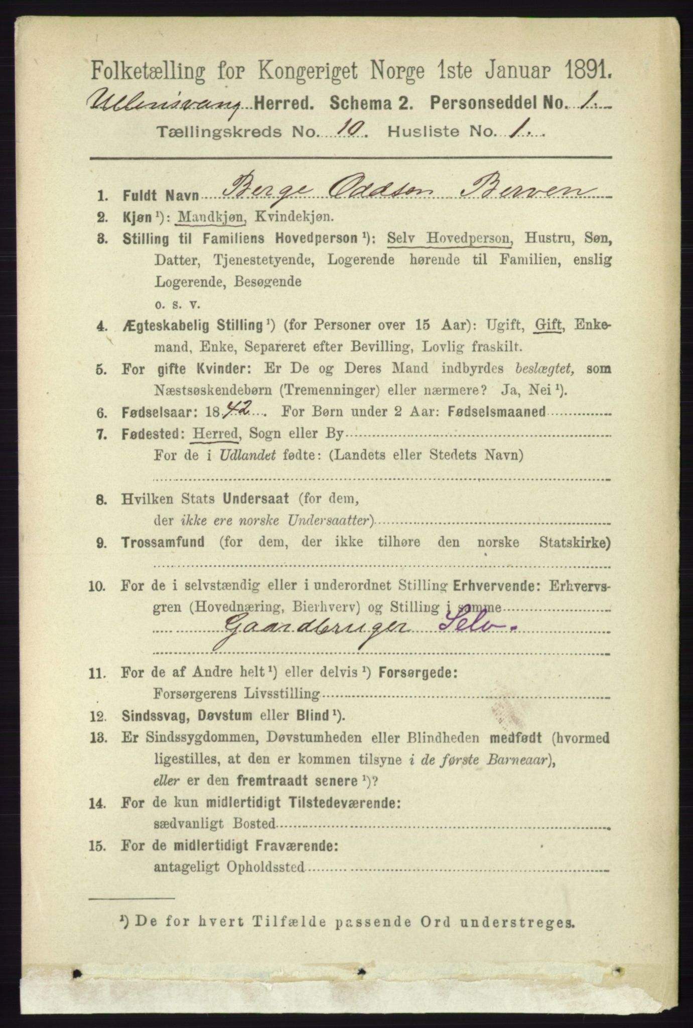 RA, 1891 census for 1230 Ullensvang, 1891, p. 3749