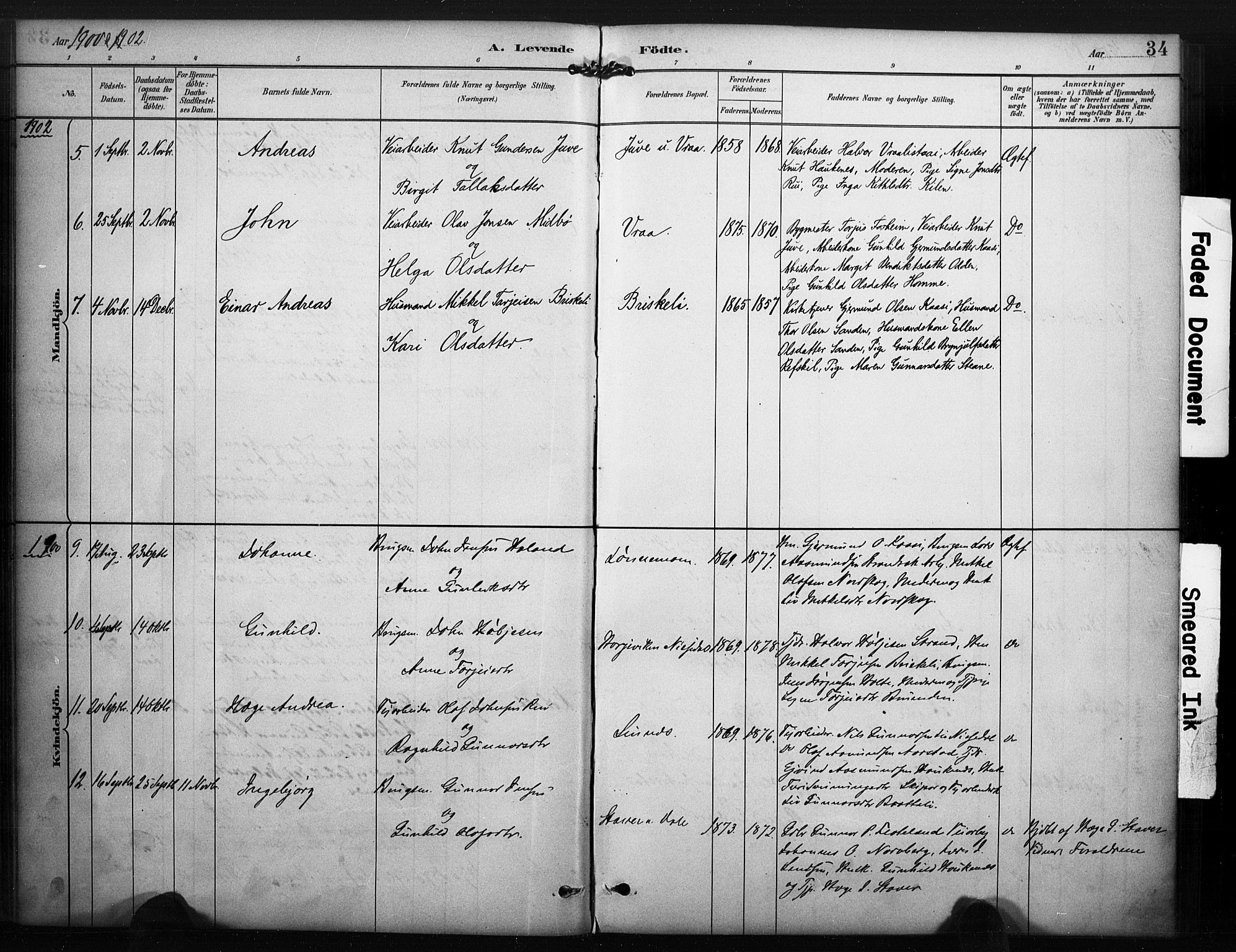 Kviteseid kirkebøker, SAKO/A-276/F/Fc/L0002: Parish register (official) no. III 2, 1882-1908, p. 34