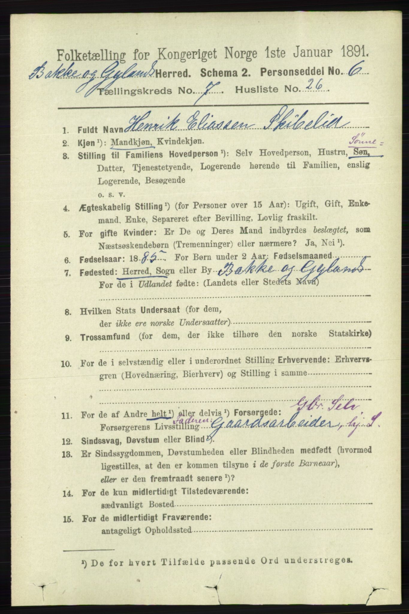 RA, 1891 census for 1045 Bakke, 1891, p. 1431