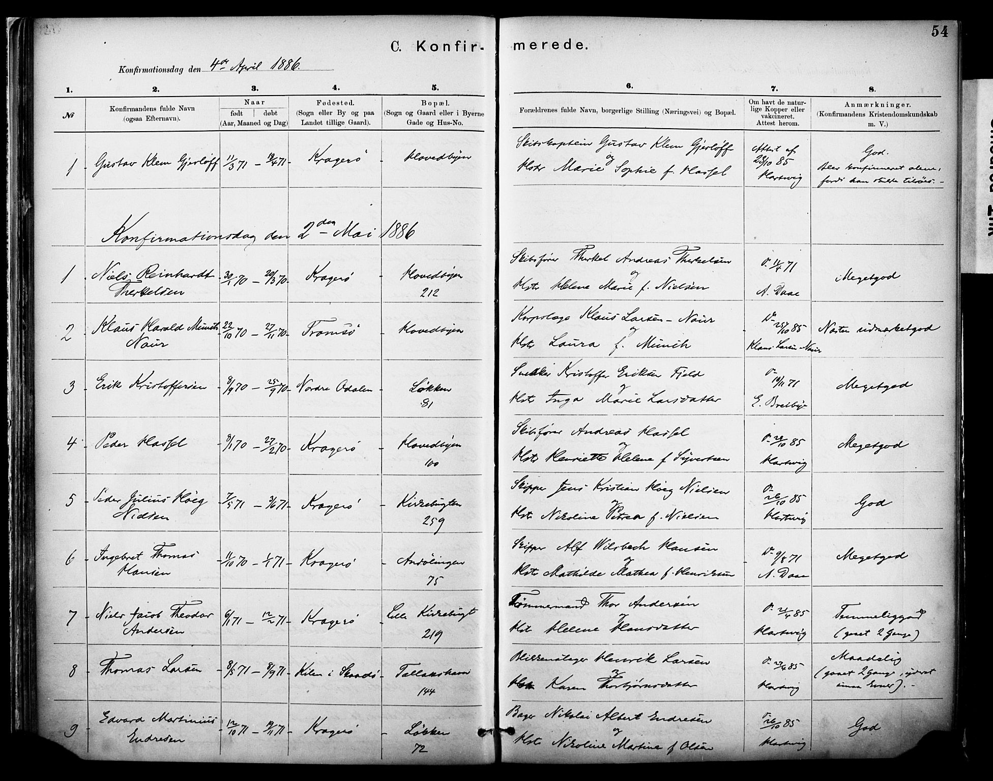 Kragerø kirkebøker, SAKO/A-278/F/Fa/L0012: Parish register (official) no. 12, 1880-1904, p. 54