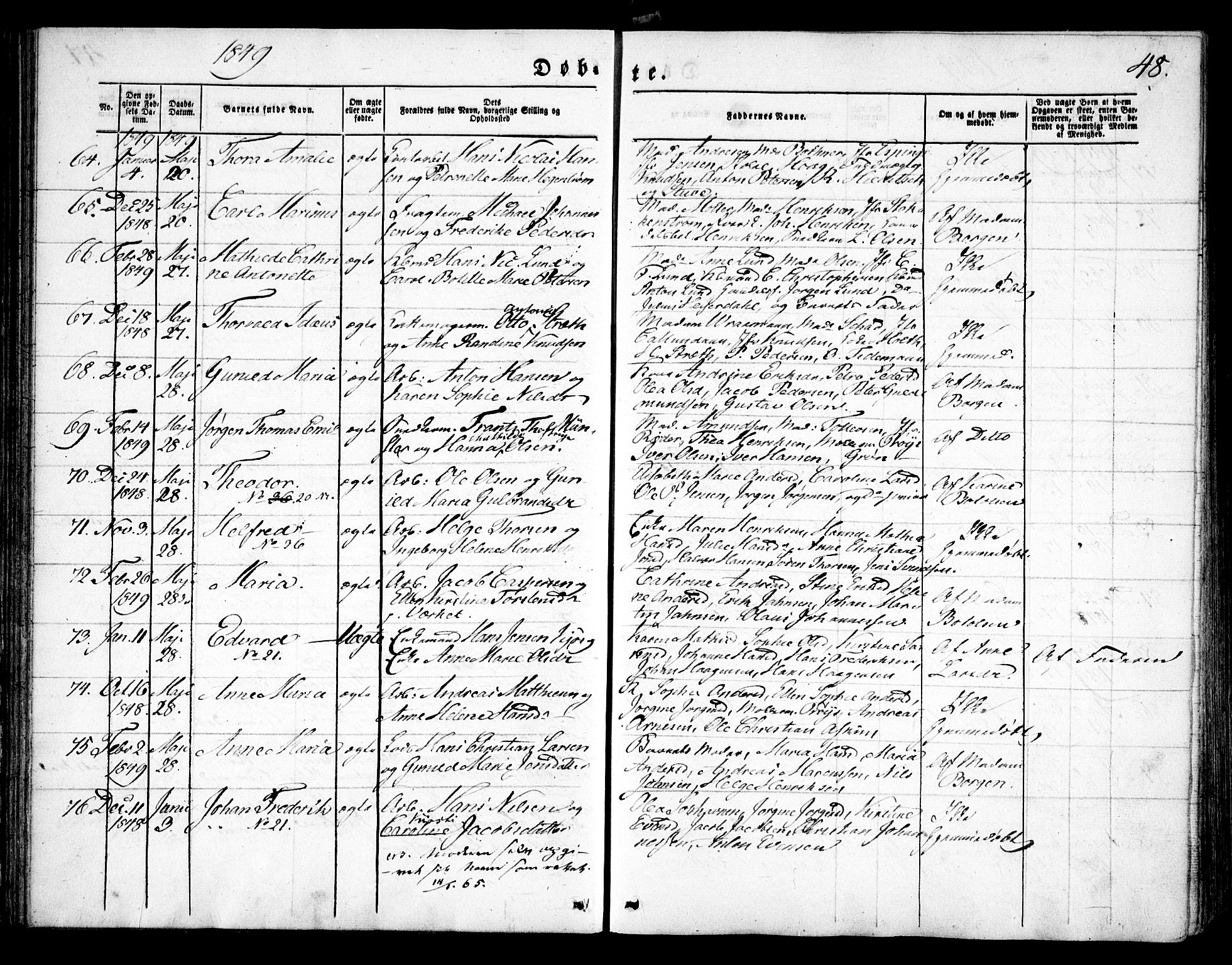 Moss prestekontor Kirkebøker, AV/SAO-A-2003/F/Fa/L0007: Parish register (official) no. I 7, 1845-1851, p. 48