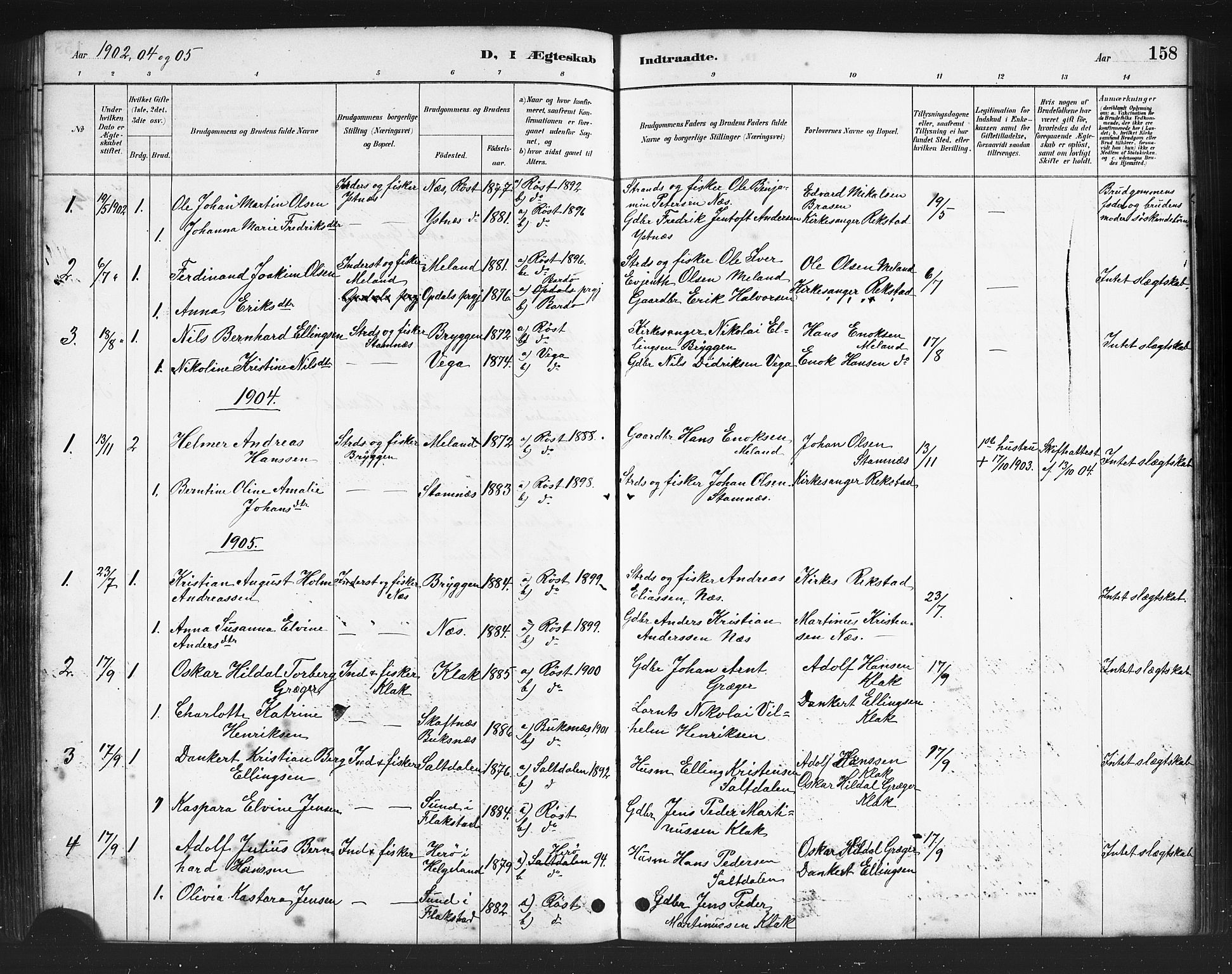 Ministerialprotokoller, klokkerbøker og fødselsregistre - Nordland, AV/SAT-A-1459/808/L0131: Parish register (copy) no. 808C02, 1879-1919, p. 158