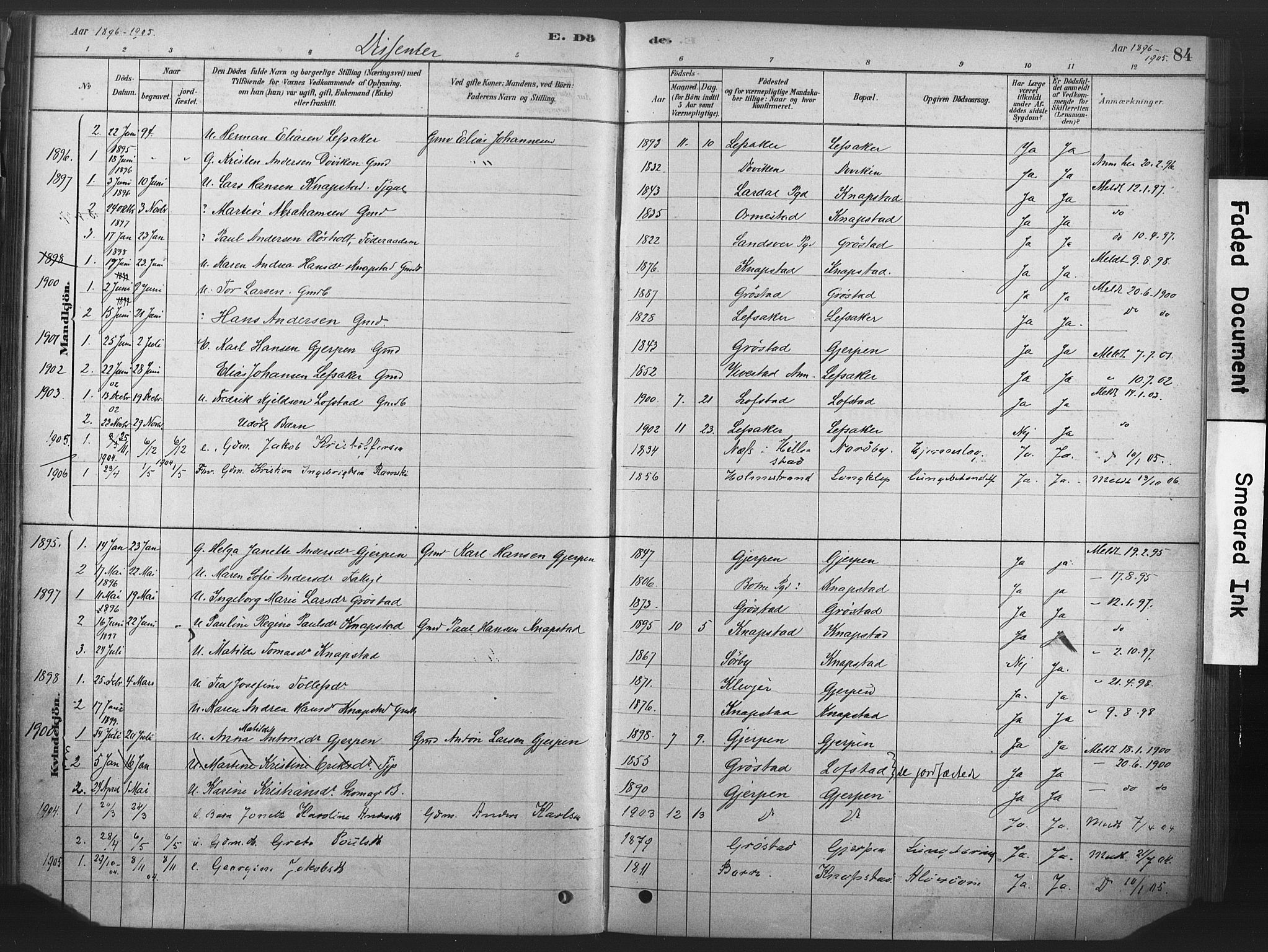 Våle kirkebøker, AV/SAKO-A-334/F/Fb/L0002: Parish register (official) no. II 2, 1878-1907, p. 84