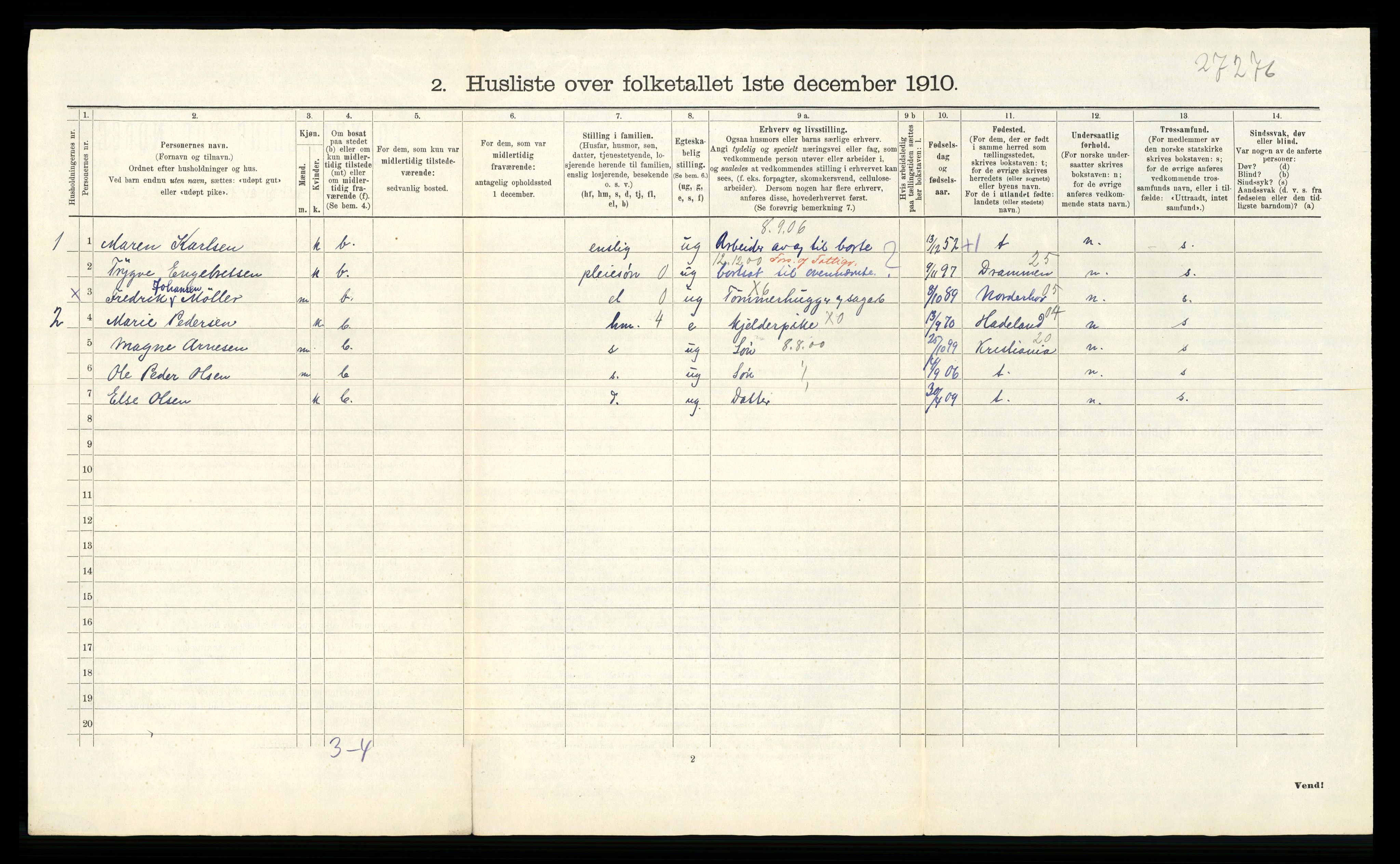 RA, 1910 census for Lier, 1910, p. 1337