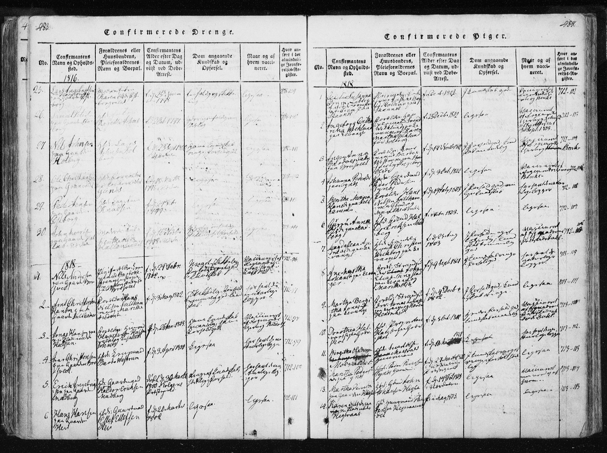 Ministerialprotokoller, klokkerbøker og fødselsregistre - Nord-Trøndelag, AV/SAT-A-1458/717/L0148: Parish register (official) no. 717A04 /2, 1816-1825, p. 483-484