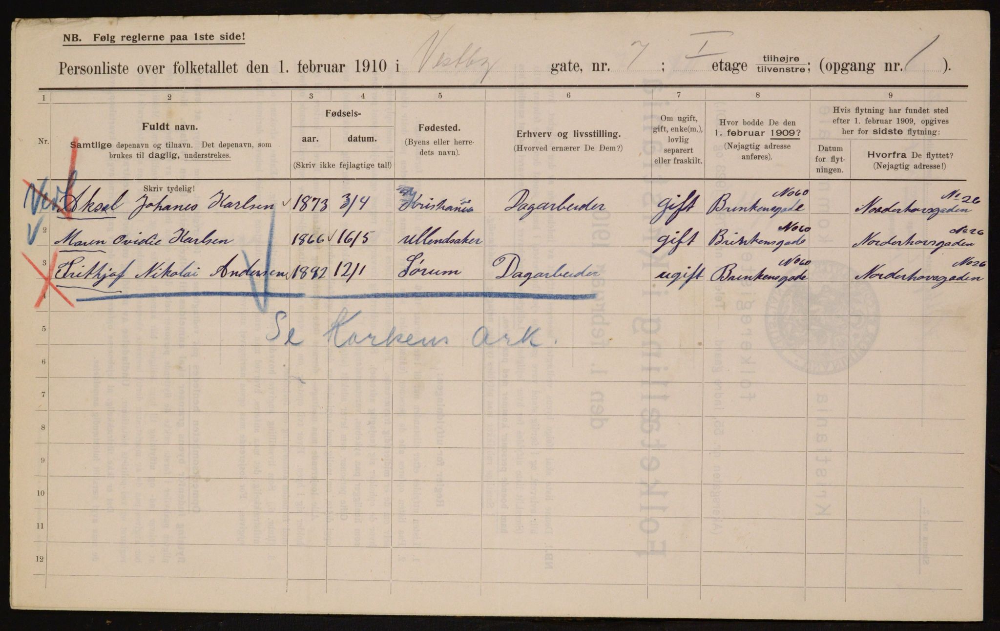 OBA, Municipal Census 1910 for Kristiania, 1910, p. 115990