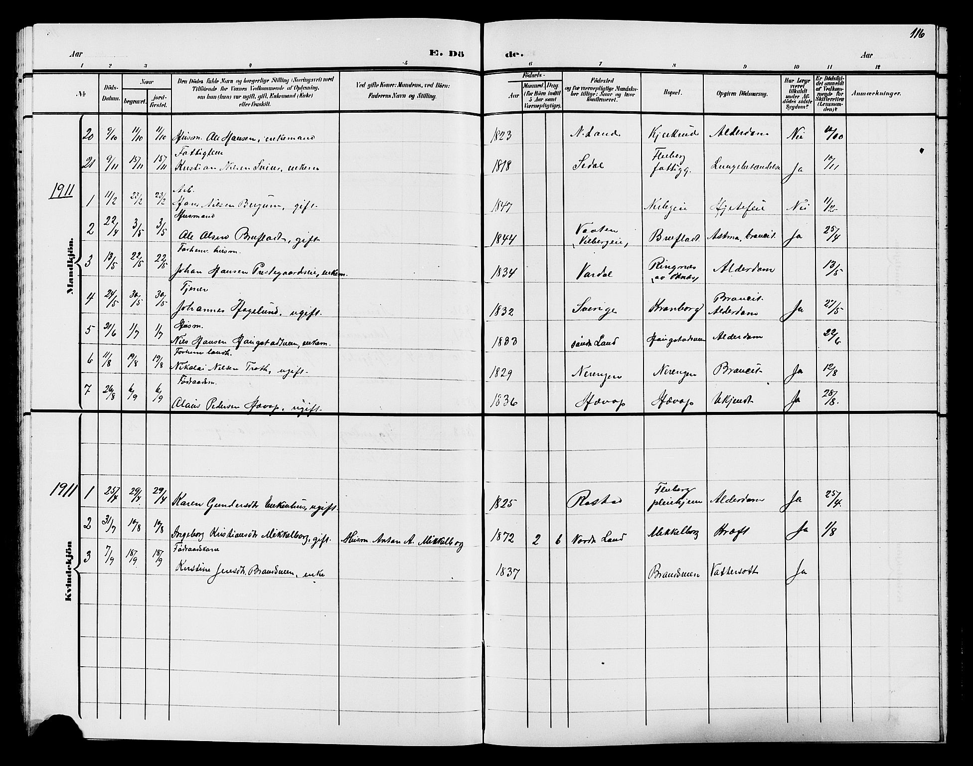 Søndre Land prestekontor, SAH/PREST-122/L/L0005: Parish register (copy) no. 5, 1902-1911, p. 116