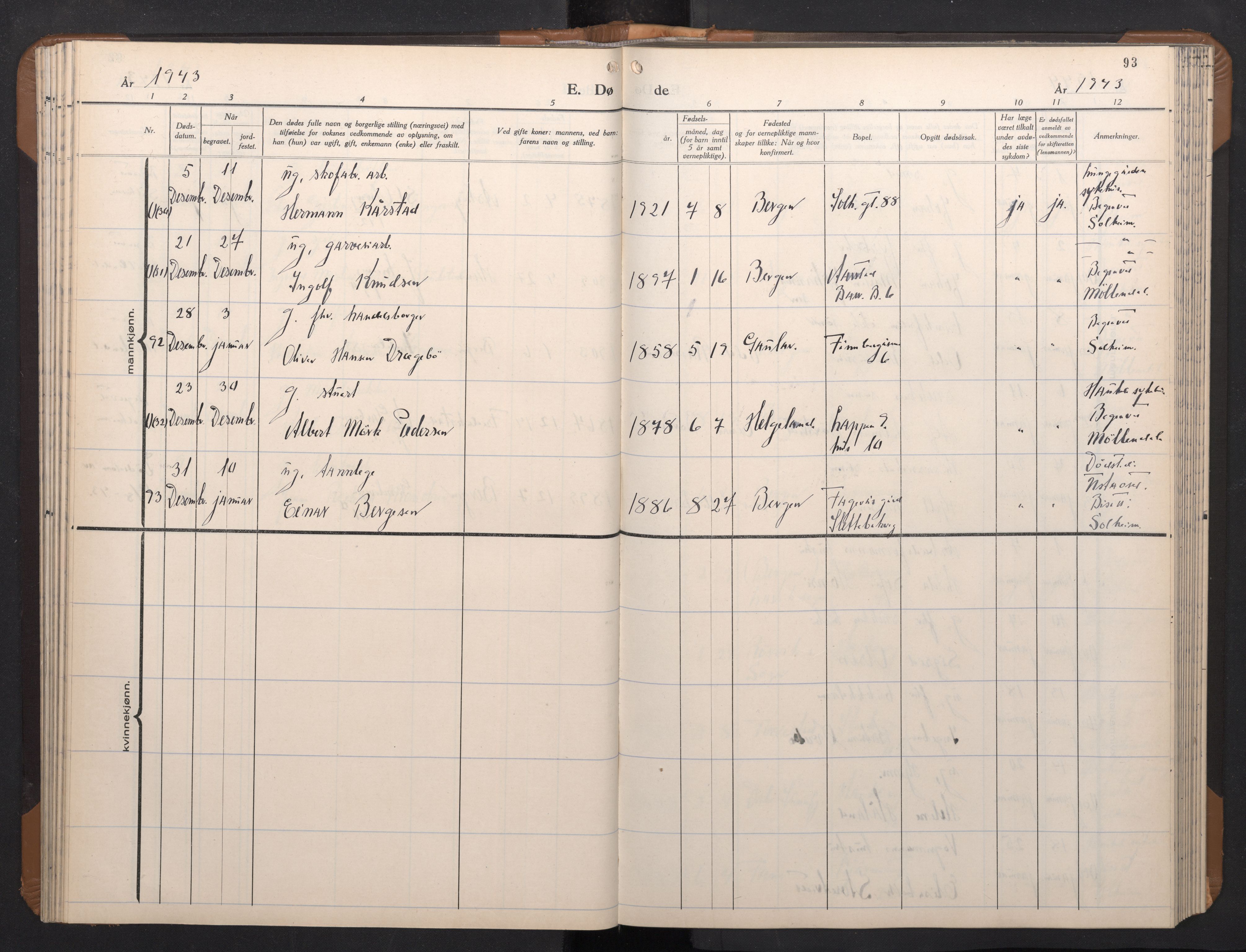 Årstad Sokneprestembete, AV/SAB-A-79301/H/Hab/L0026: Parish register (copy) no. D 3, 1940-1950, p. 92b-93a