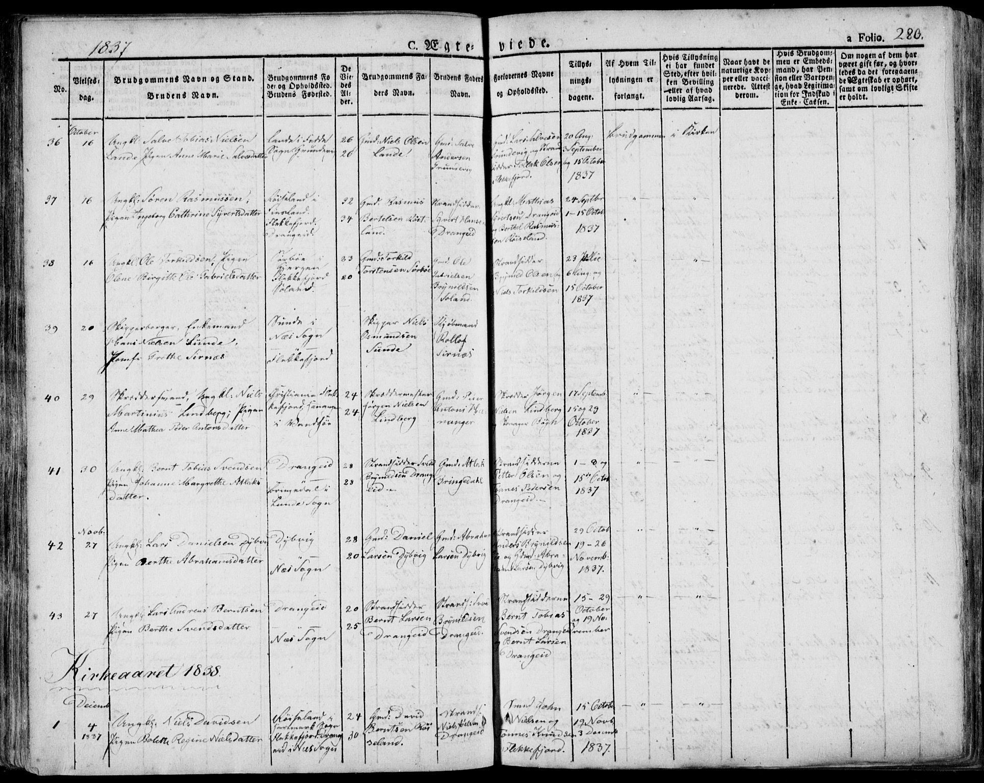 Flekkefjord sokneprestkontor, SAK/1111-0012/F/Fa/Fac/L0003: Parish register (official) no. A 3, 1826-1841, p. 280