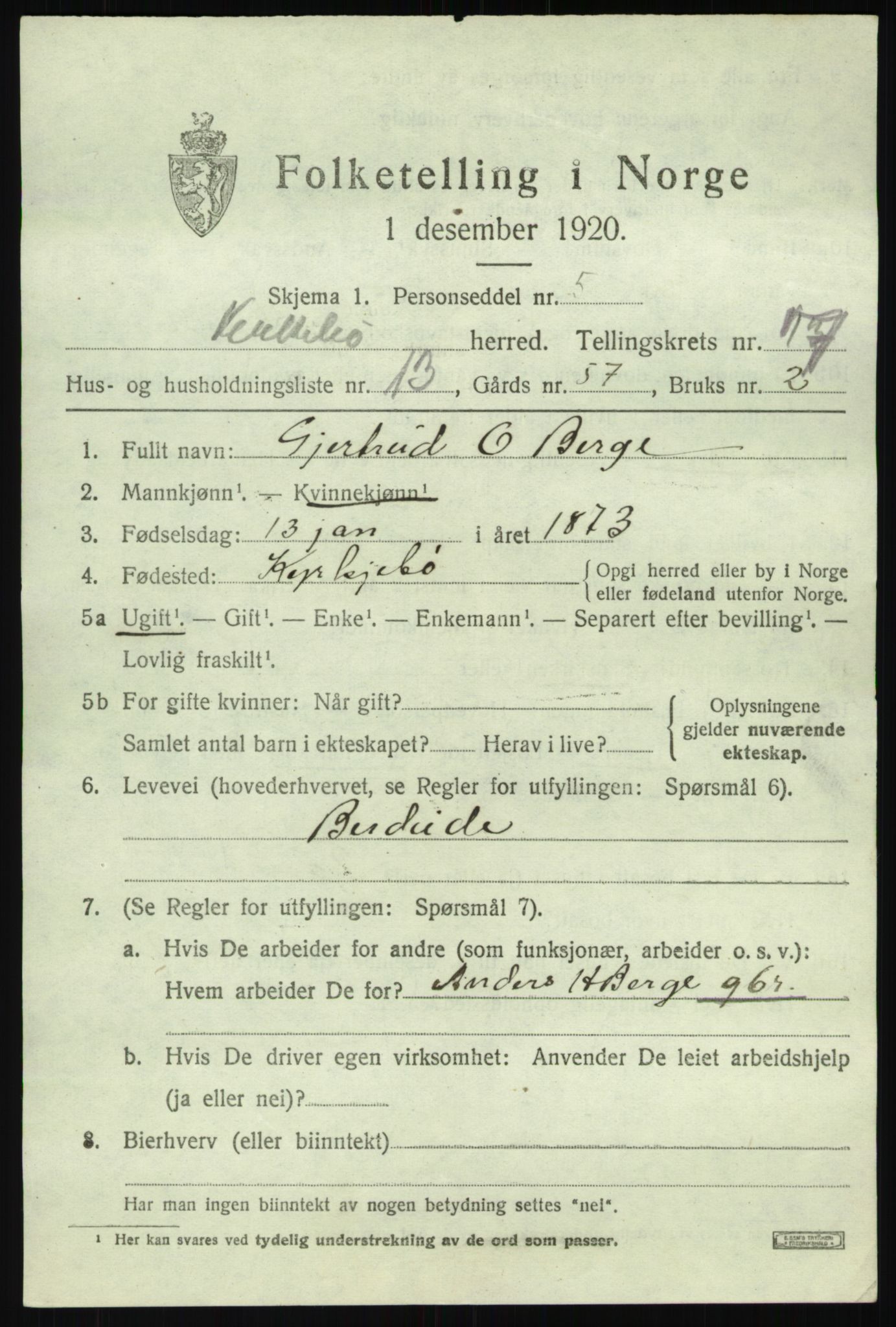 SAB, 1920 census for Kyrkjebø, 1920, p. 3669