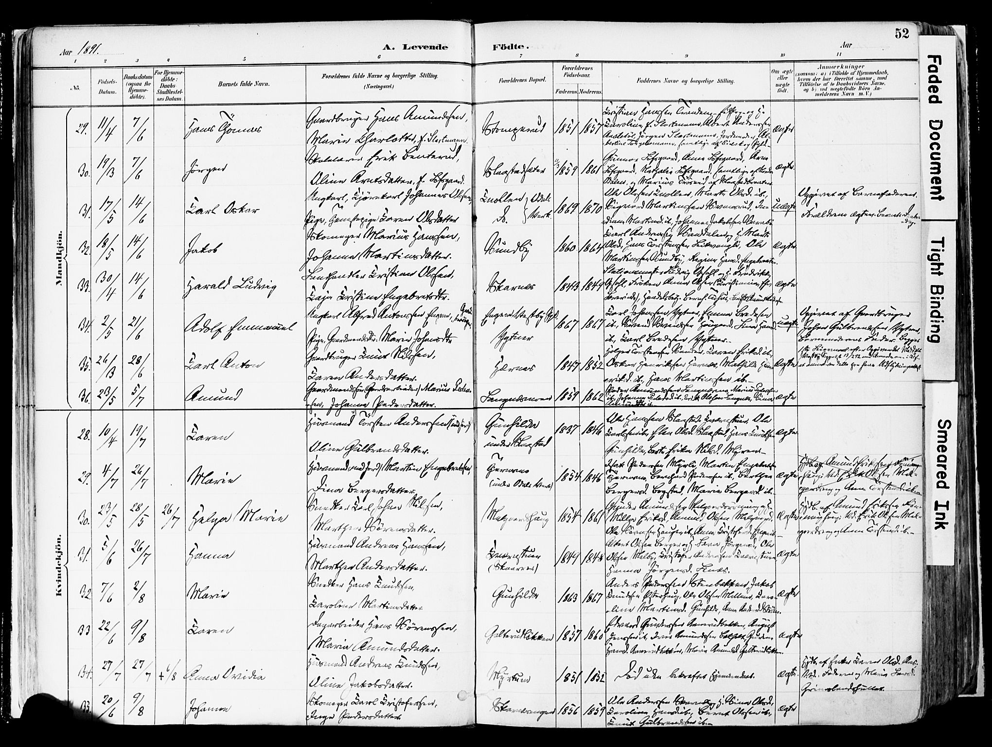 Sør-Odal prestekontor, AV/SAH-PREST-030/H/Ha/Haa/L0006: Parish register (official) no. 6, 1886-1931, p. 52