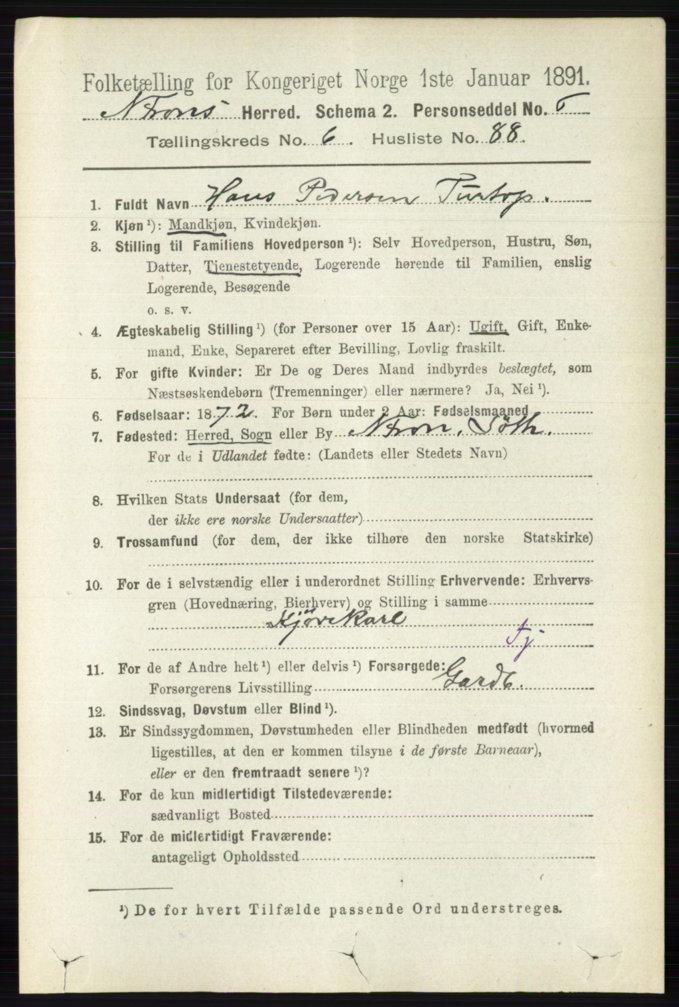 RA, 1891 census for 0518 Nord-Fron, 1891, p. 2721