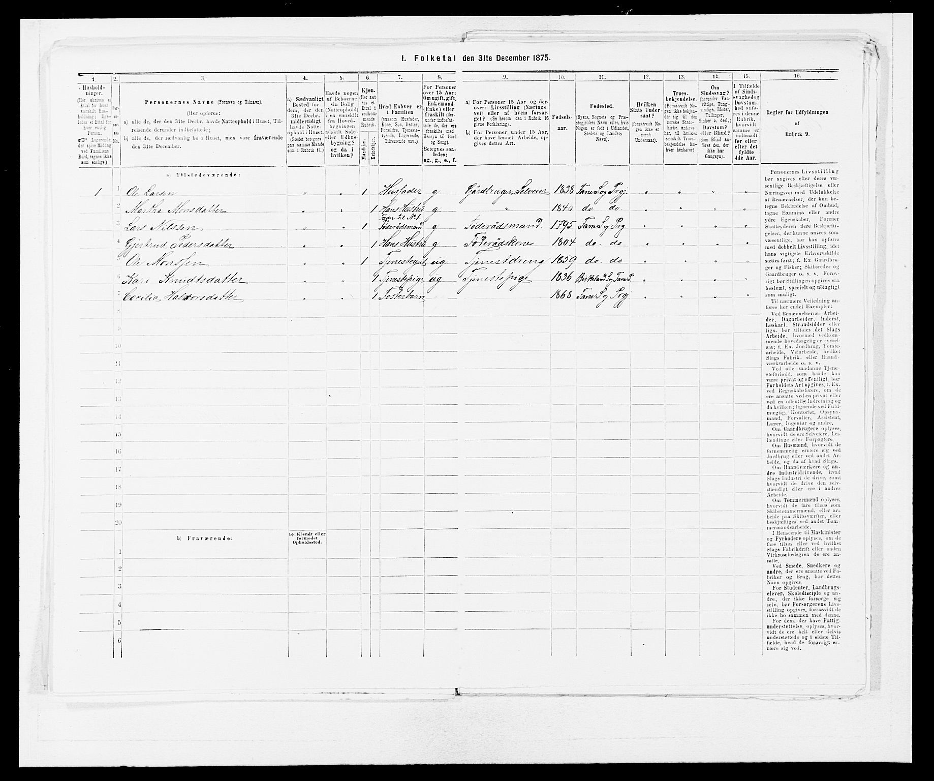 SAB, 1875 census for 1249P Fana, 1875, p. 695