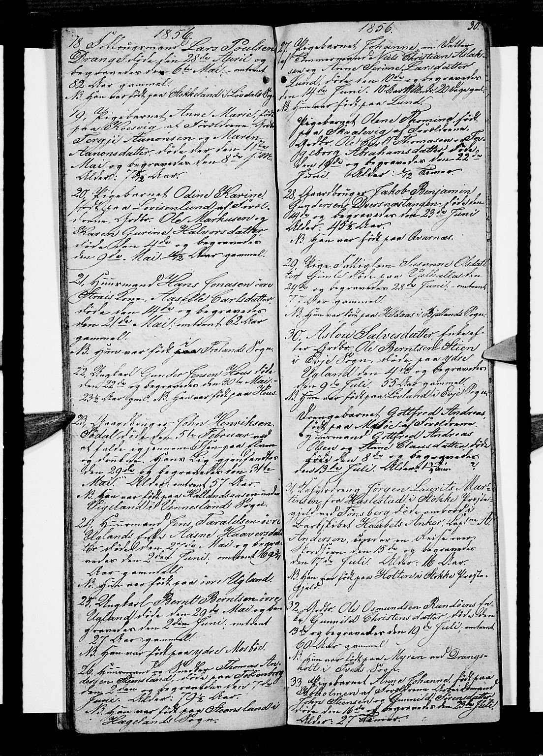 Oddernes sokneprestkontor, AV/SAK-1111-0033/F/Fb/Fba/L0005: Parish register (copy) no. B 5, 1846-1859, p. 30