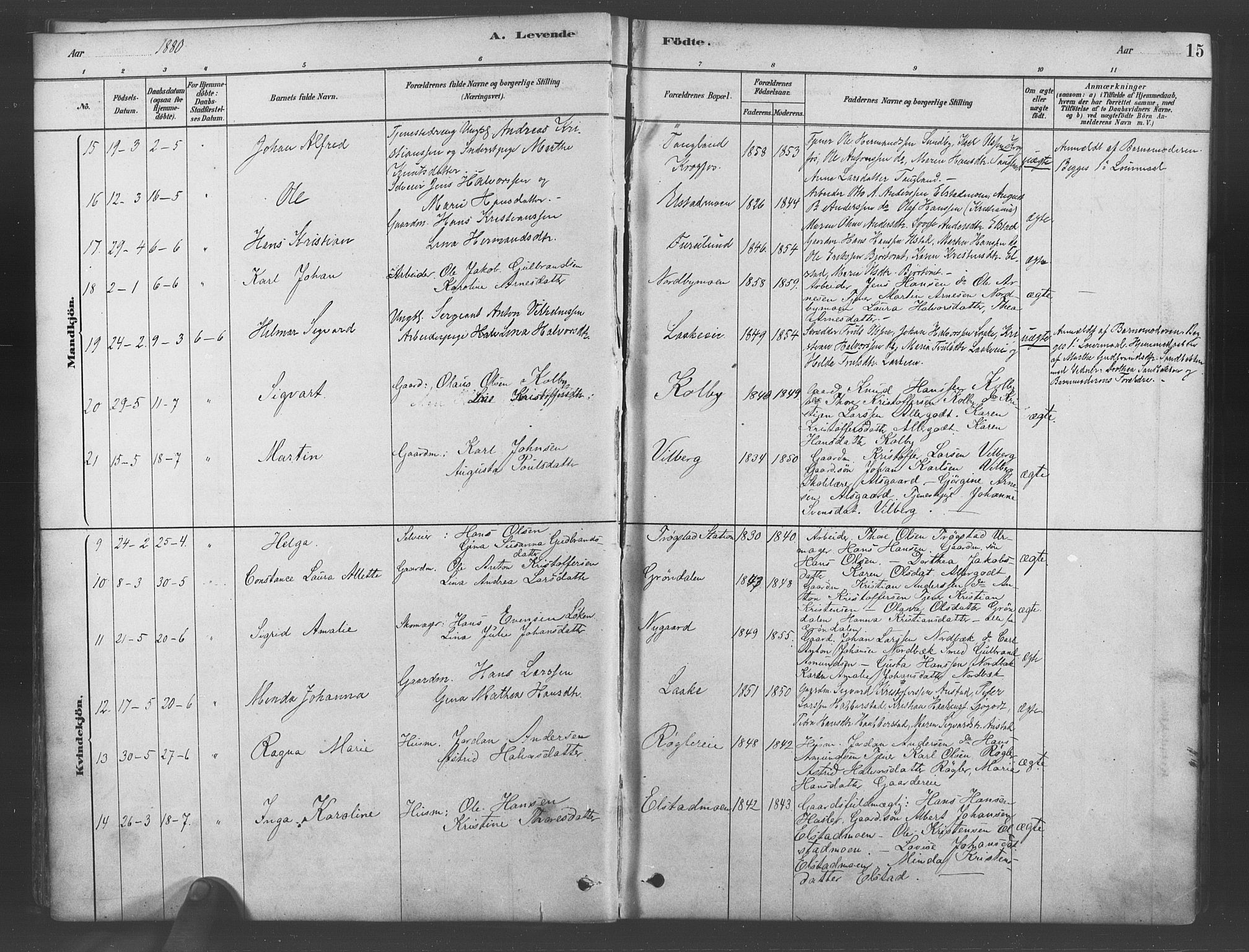 Ullensaker prestekontor Kirkebøker, AV/SAO-A-10236a/F/Fb/L0001: Parish register (official) no. II 1, 1878-1893, p. 15