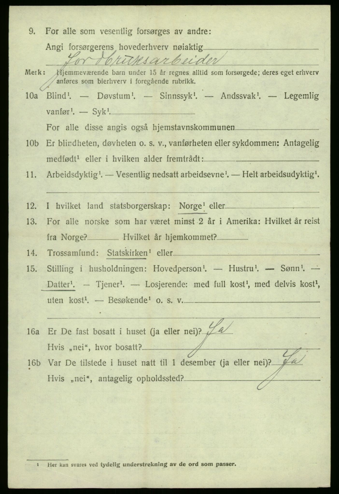 SAB, 1920 census for Jostedal, 1920, p. 1517