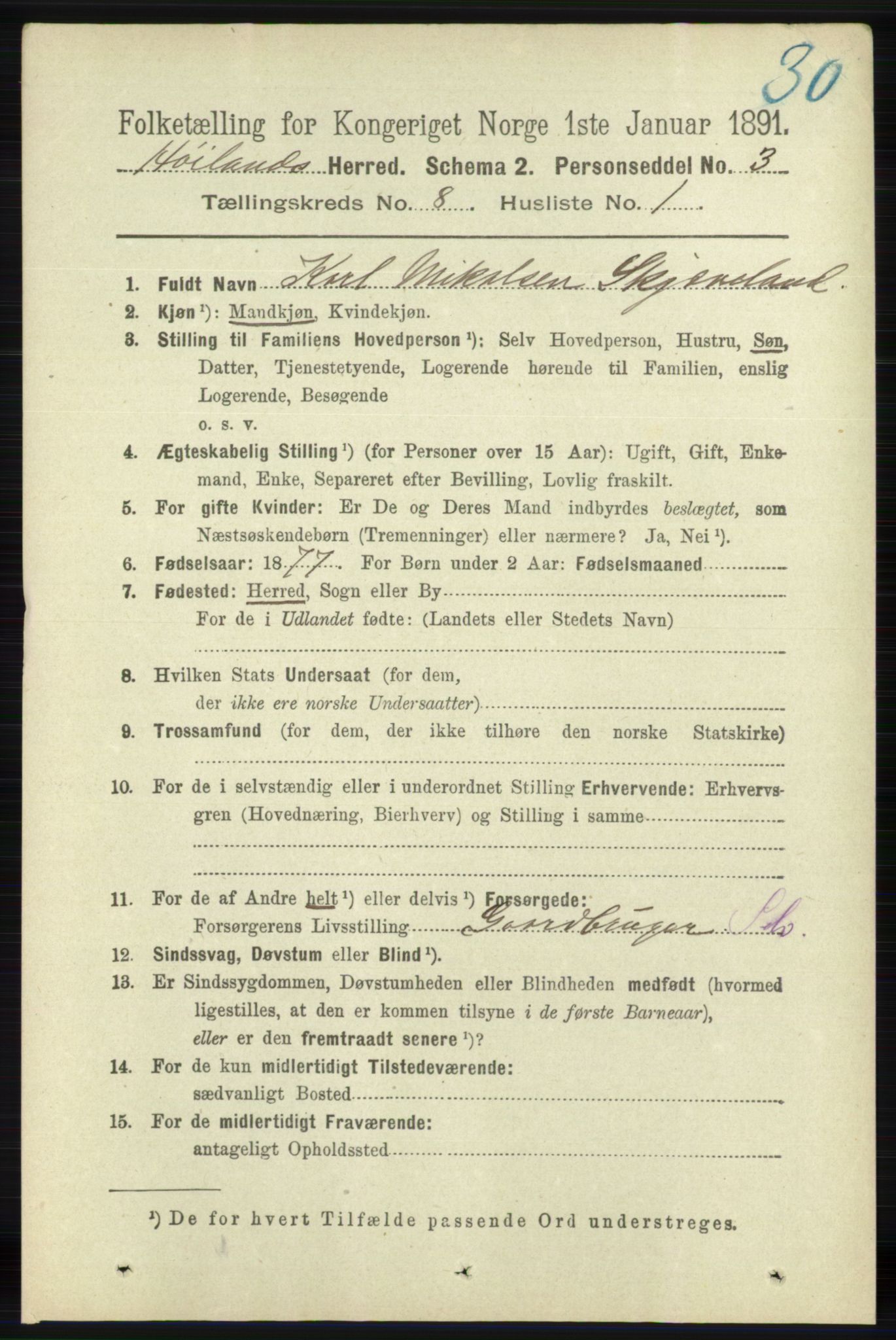 RA, 1891 census for 1123 Høyland, 1891, p. 2963