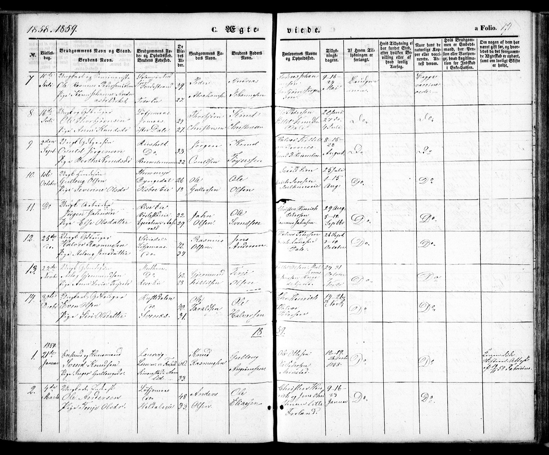 Froland sokneprestkontor, SAK/1111-0013/F/Fa/L0002: Parish register (official) no. A 2, 1845-1863, p. 171