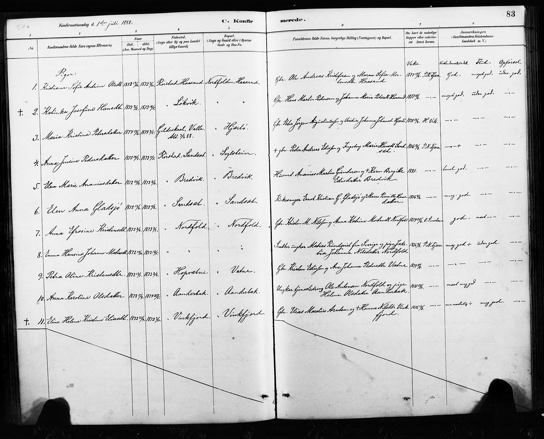 Ministerialprotokoller, klokkerbøker og fødselsregistre - Nordland, AV/SAT-A-1459/858/L0834: Parish register (copy) no. 858C01, 1884-1904, p. 83