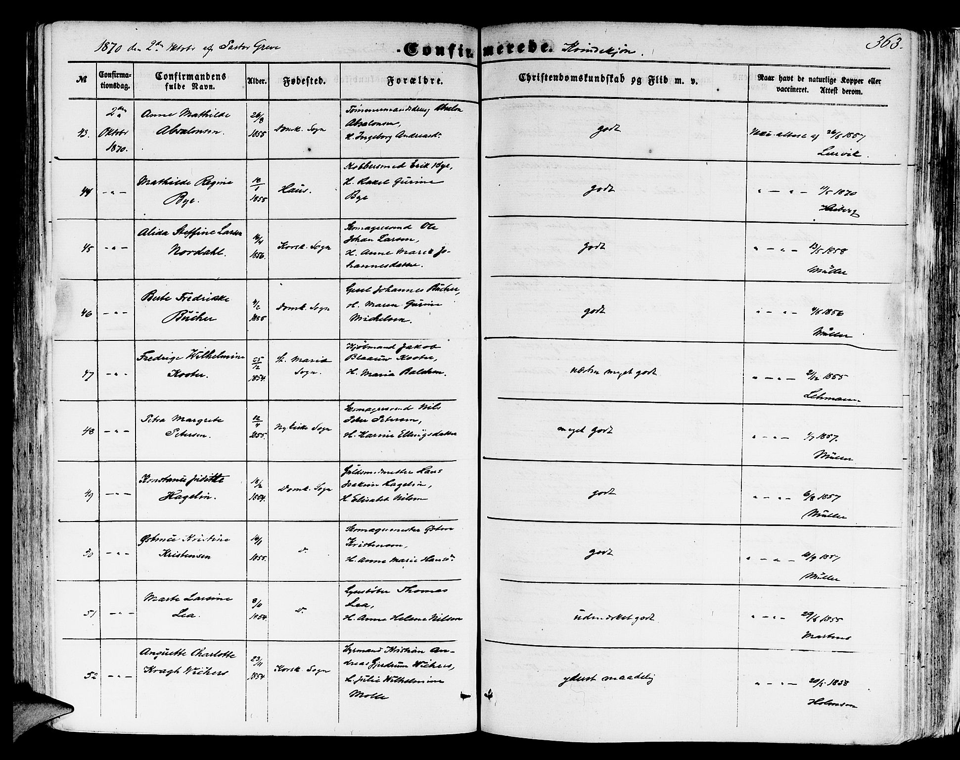 Domkirken sokneprestembete, SAB/A-74801/H/Hab/L0023: Parish register (copy) no. C 3, 1854-1880, p. 363