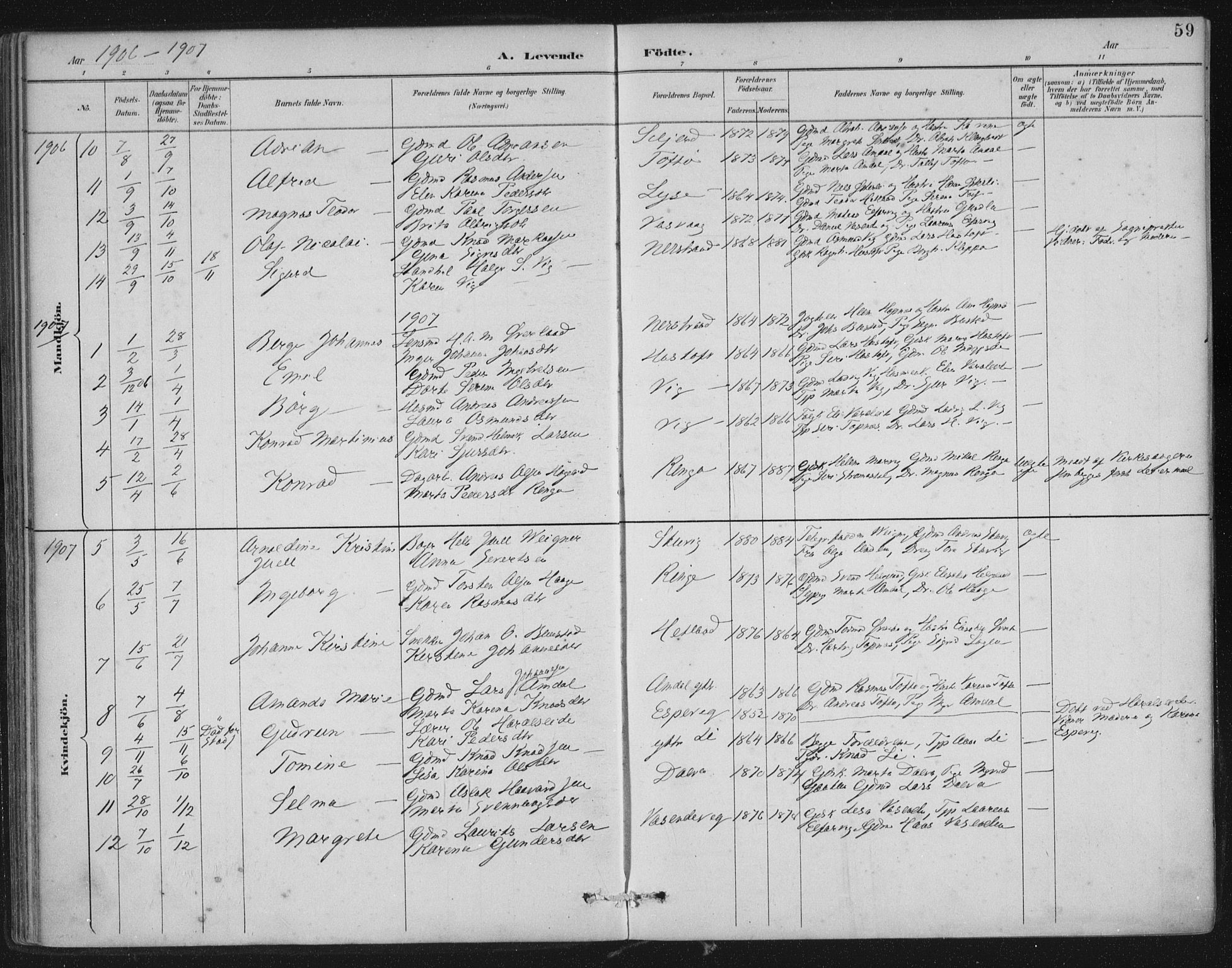 Nedstrand sokneprestkontor, SAST/A-101841/01/IV: Parish register (official) no. A 12, 1887-1915, p. 59