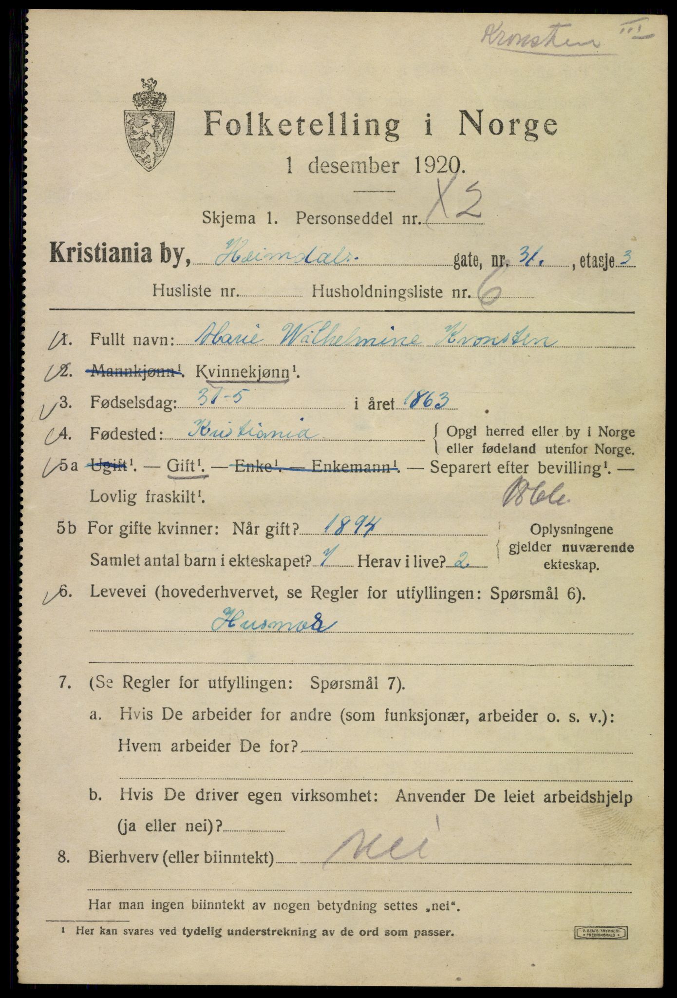 SAO, 1920 census for Kristiania, 1920, p. 281055