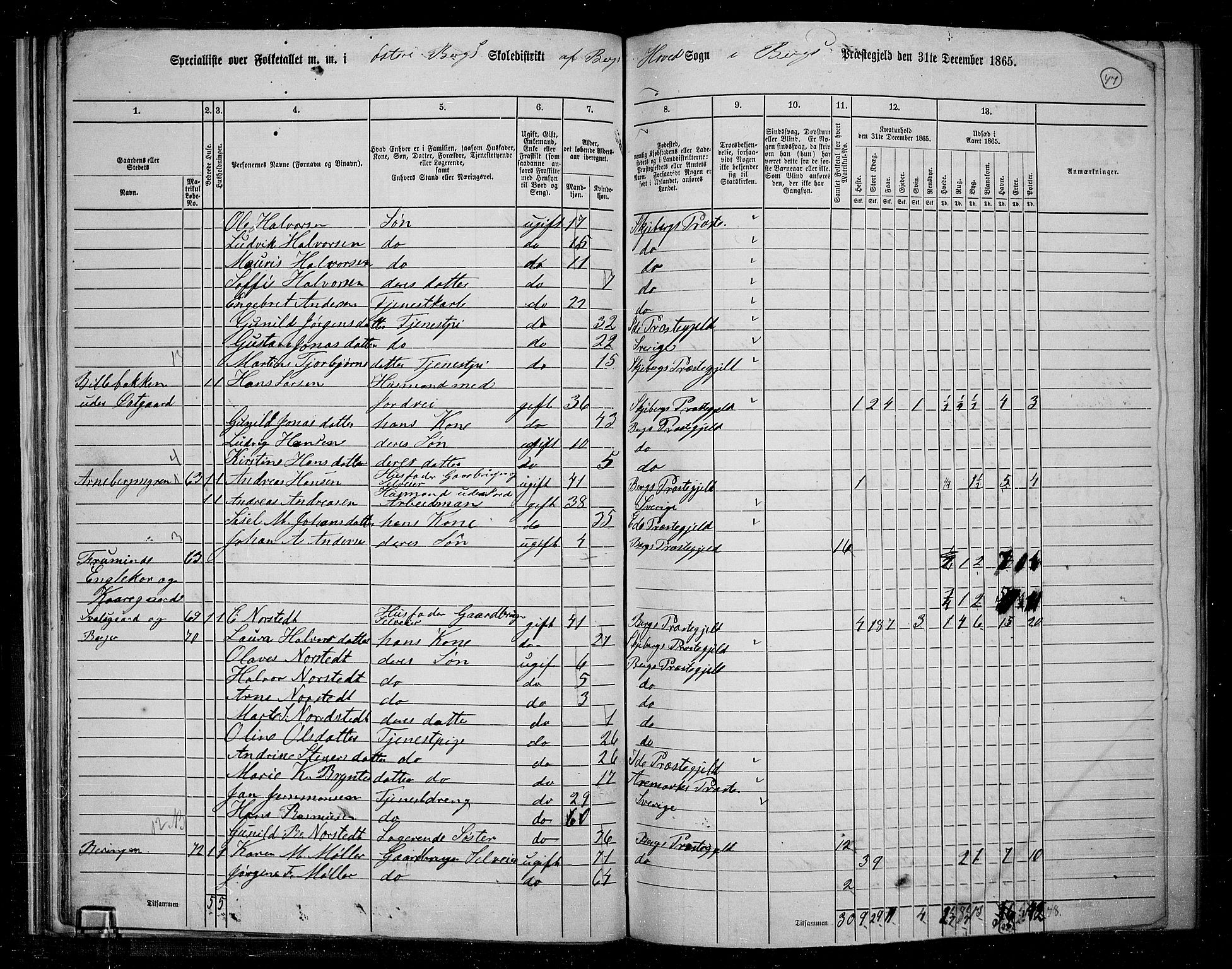 RA, 1865 census for Berg, 1865, p. 44