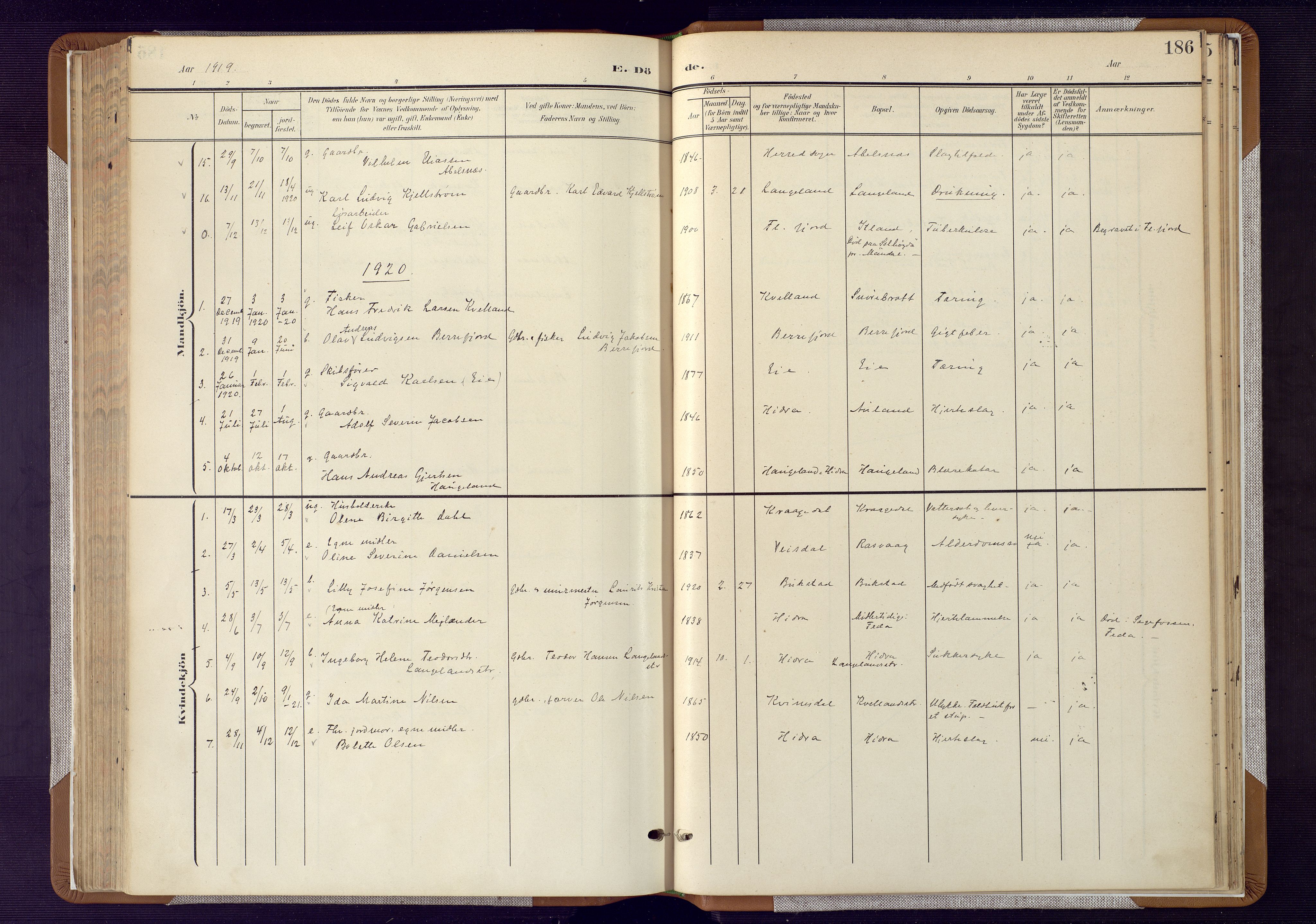 Flekkefjord sokneprestkontor, AV/SAK-1111-0012/F/Fa/Fab/L0007: Parish register (official) no. A 7, 1902-1921, p. 186