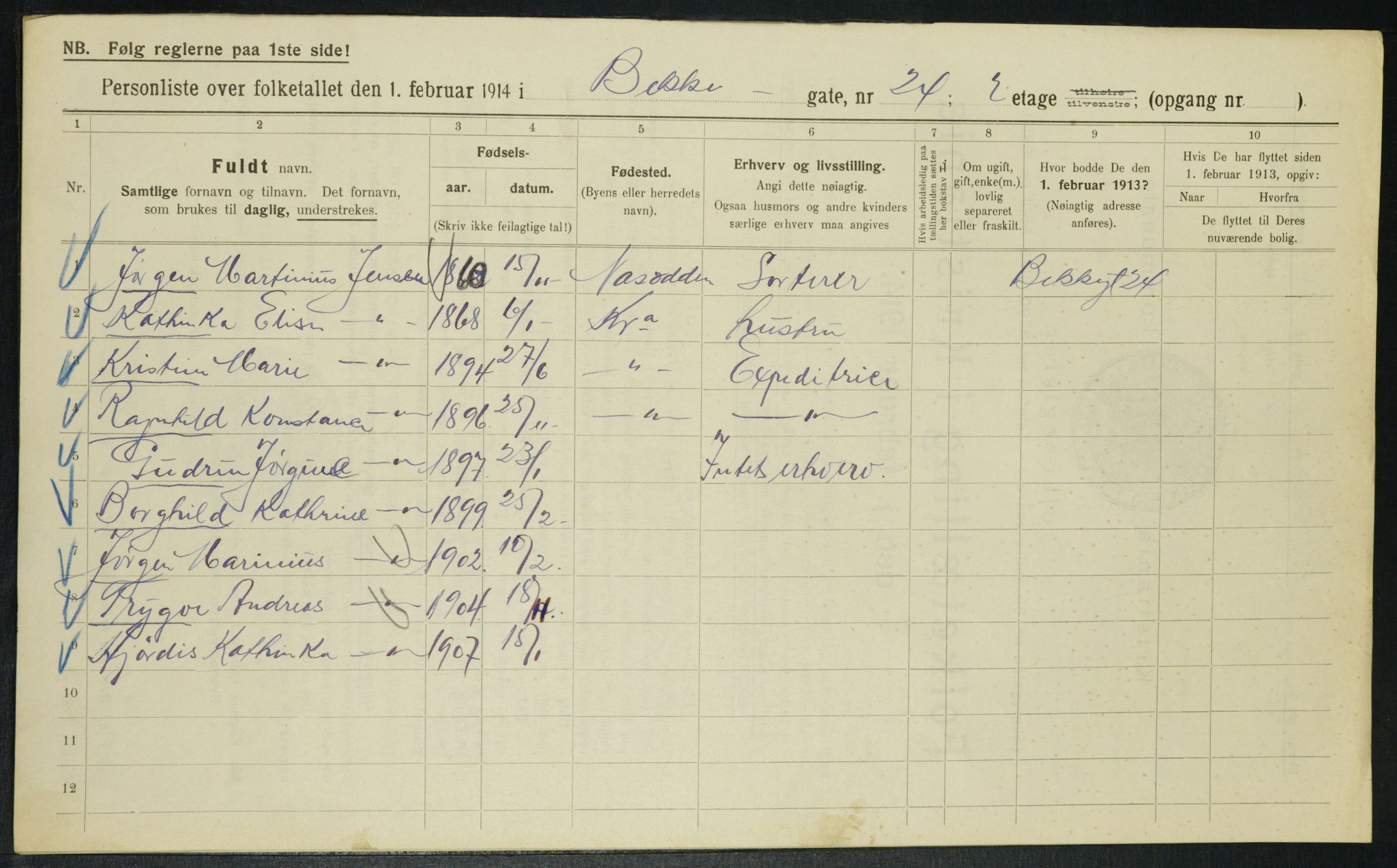 OBA, Municipal Census 1914 for Kristiania, 1914, p. 11265