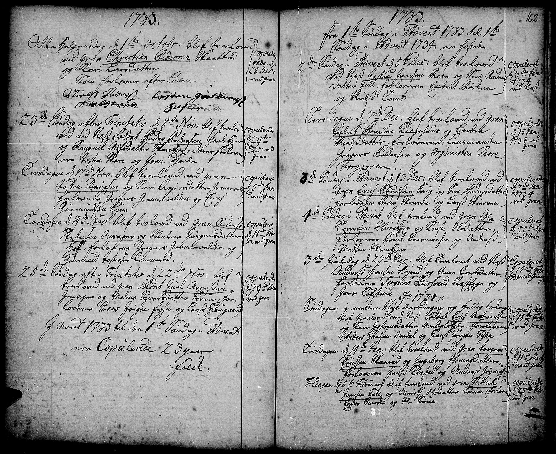 Gran prestekontor, SAH/PREST-112/H/Ha/Haa/L0002: Parish register (official) no. 2, 1732-1744, p. 162