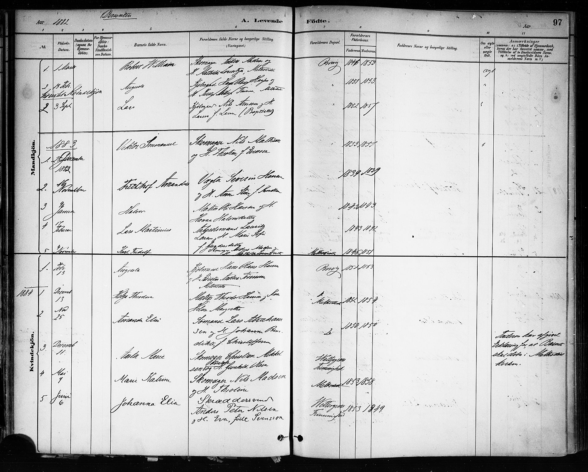 Brevik kirkebøker, SAKO/A-255/F/Fa/L0007: Parish register (official) no. 7, 1882-1900, p. 97