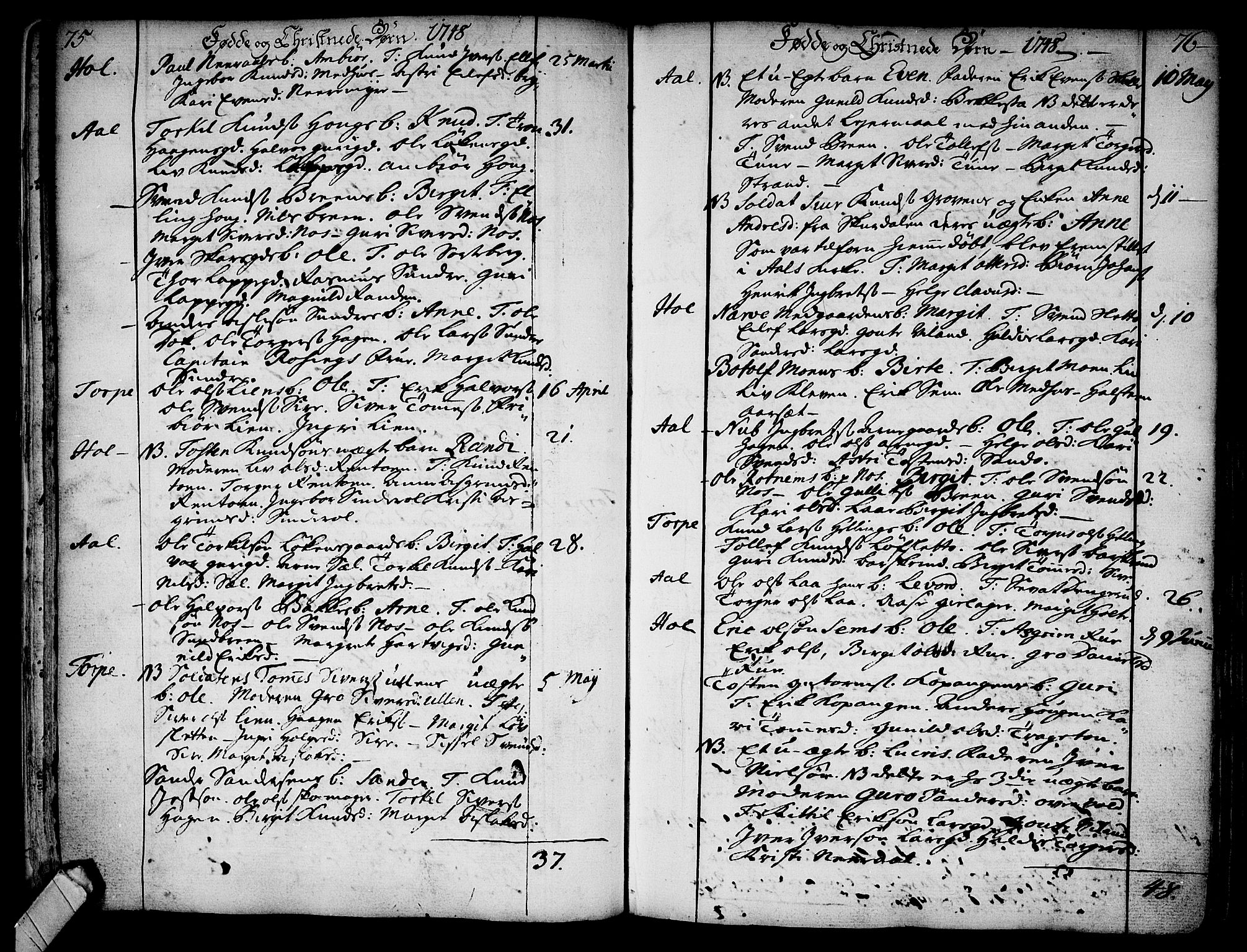 Ål kirkebøker, AV/SAKO-A-249/F/Fa/L0001: Parish register (official) no. I 1, 1744-1769, p. 75-76